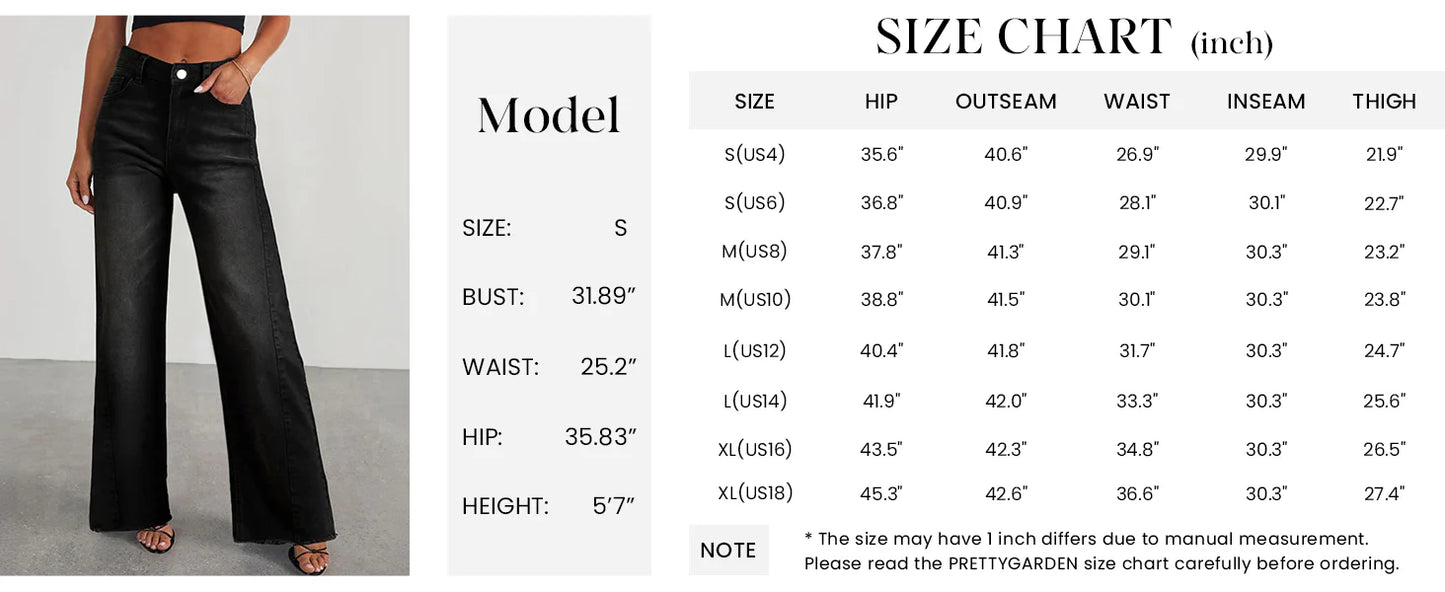 Wide Leg Jeans for Women Trendy High Waisted Stretchy Baggy Raw Hem Denim Palazzo Pants with Pockets