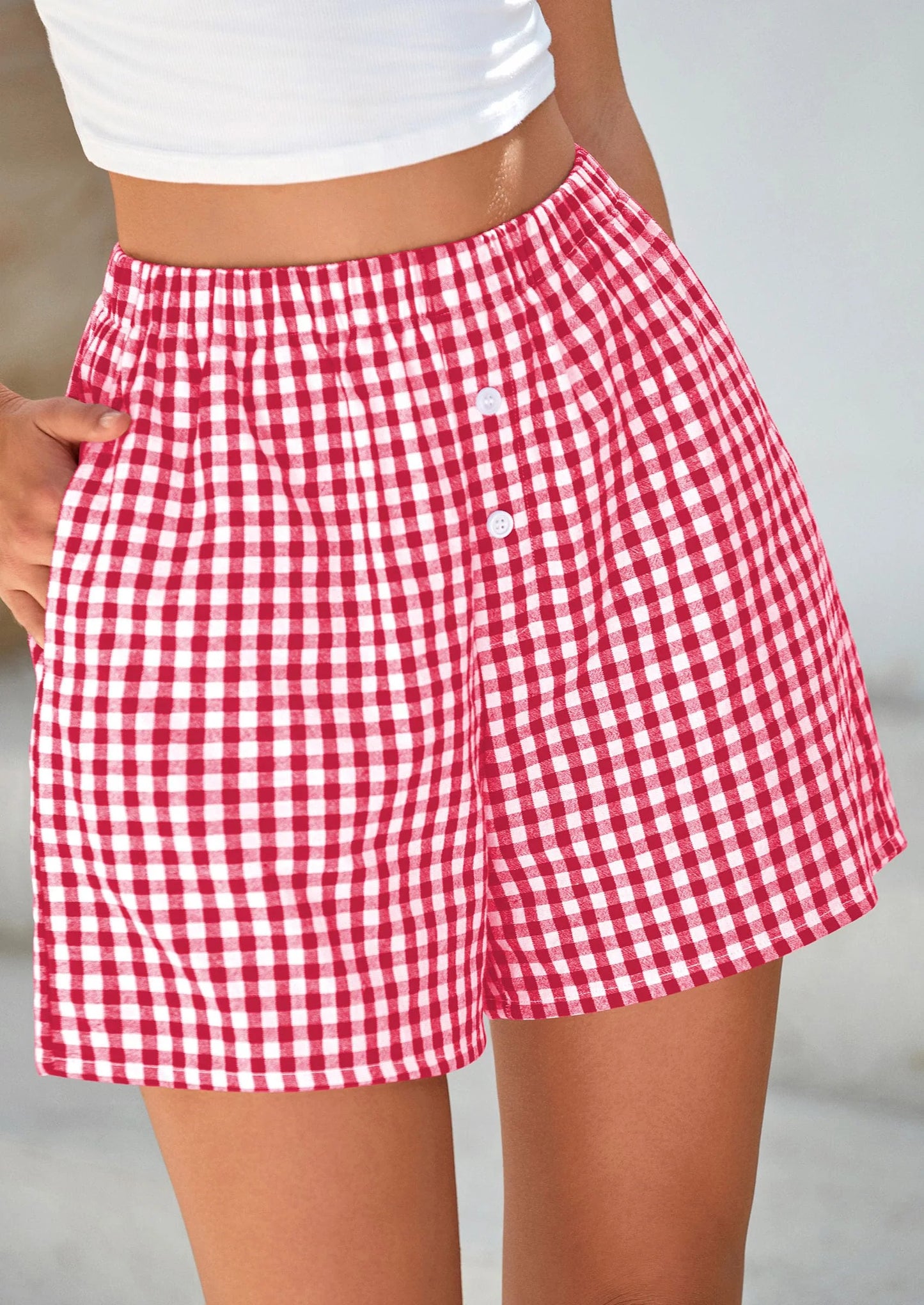 Womens Shorts Boxers Summer Gingham Pajama Lounge Sleep Y2K Plaid Pj Shorts Beach Bottoms