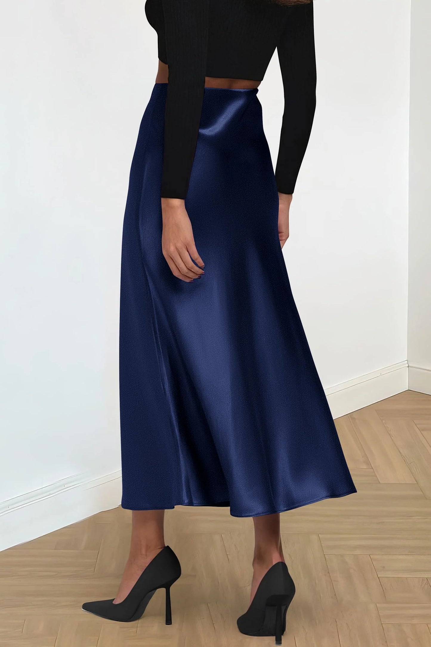 Women's Satin Skirts Dressy Casual Fall High Waisted Cocktail Wedding Flowy Elegant A Line Midi Skirt