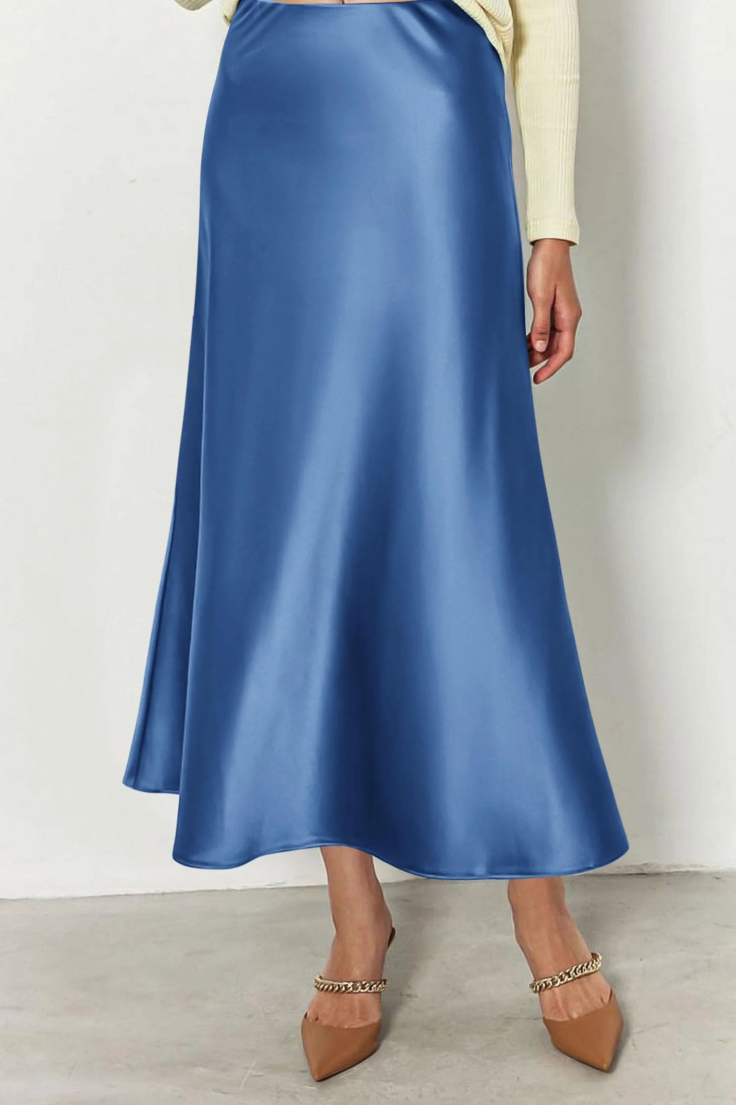 Women's Satin Skirts Dressy Casual Fall High Waisted Cocktail Wedding Flowy Elegant A Line Midi Skirt