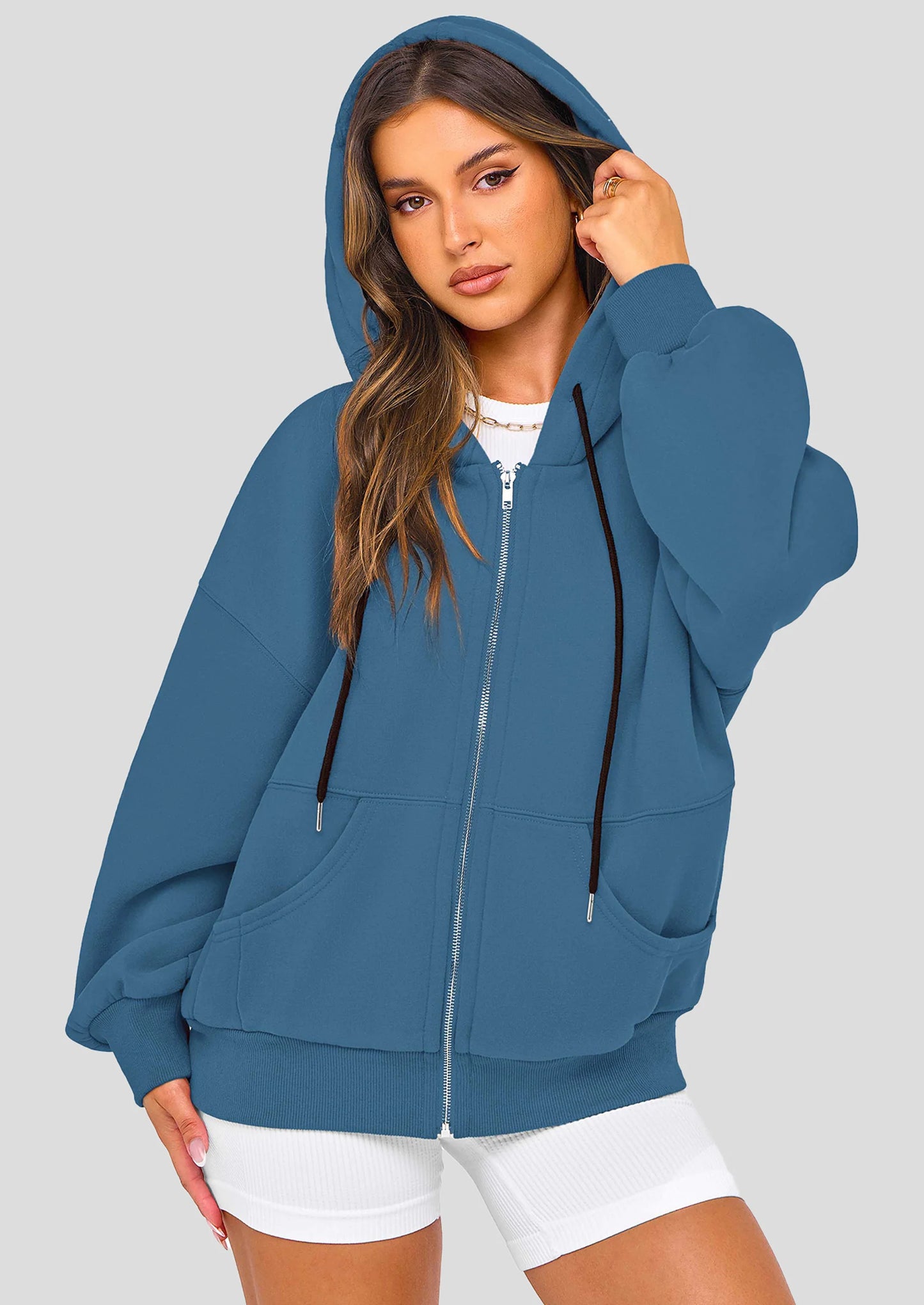 Women's Fall Oversized Hoodies Sweatshirt Long Sleeve Zip Up Pockets Loose Fit Y2K Winter Jackets Coat