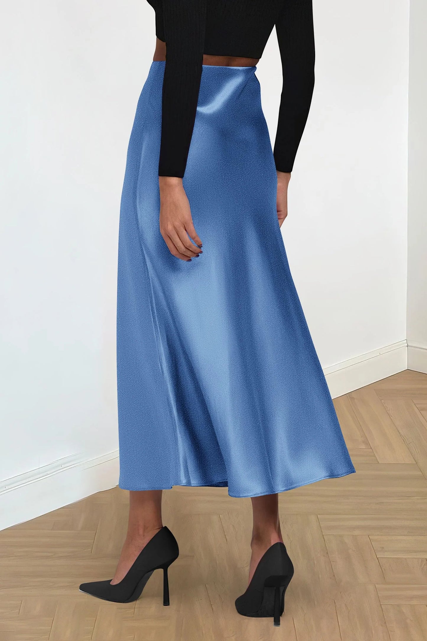 Women's Satin Skirts Dressy Casual Fall High Waisted Cocktail Wedding Flowy Elegant A Line Midi Skirt