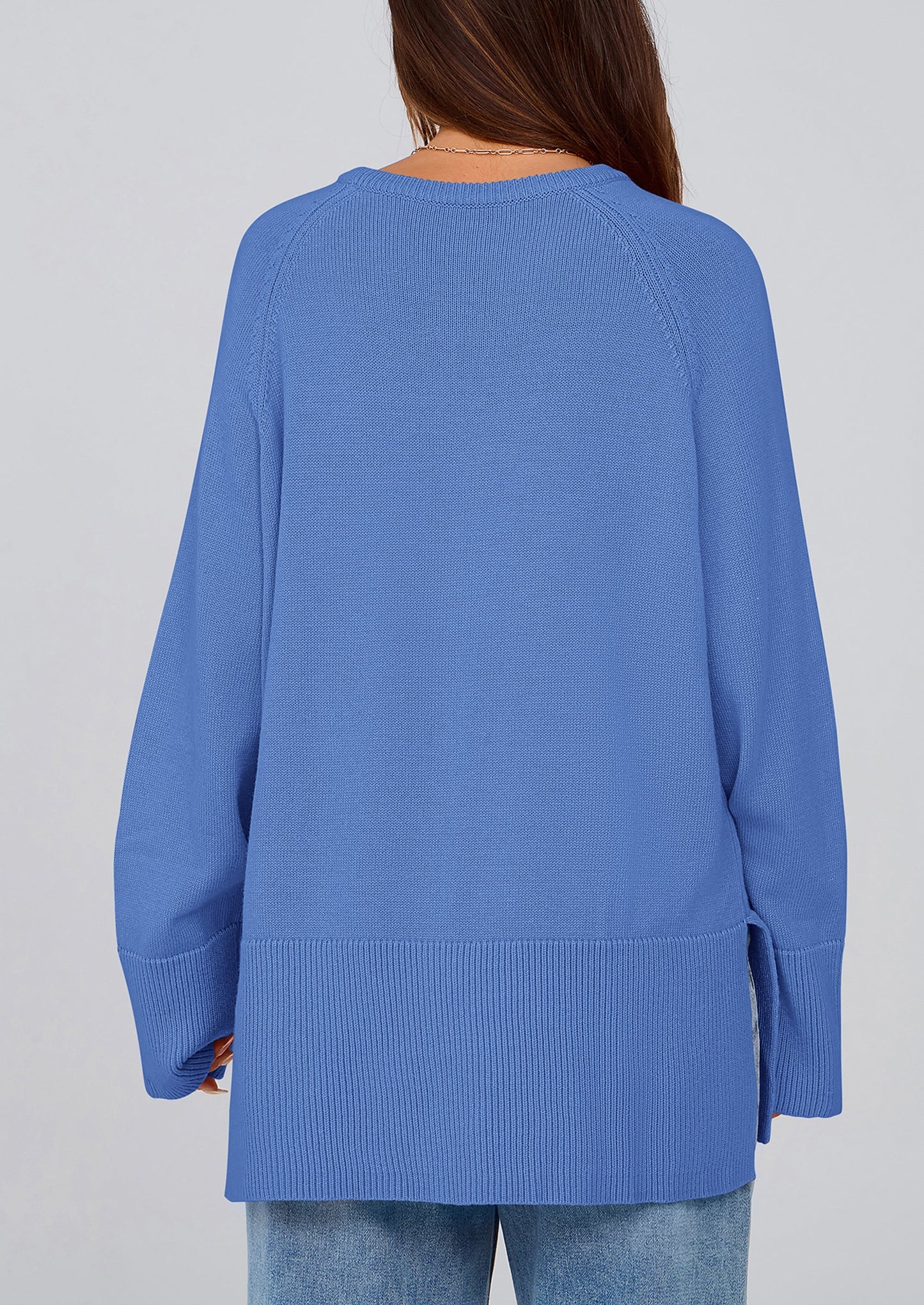 Women's Knit Fall Sweaters Long Sleeve Pullover Crewneck Split Hem Oversized Tunic Sweater Tops Winter Clothing