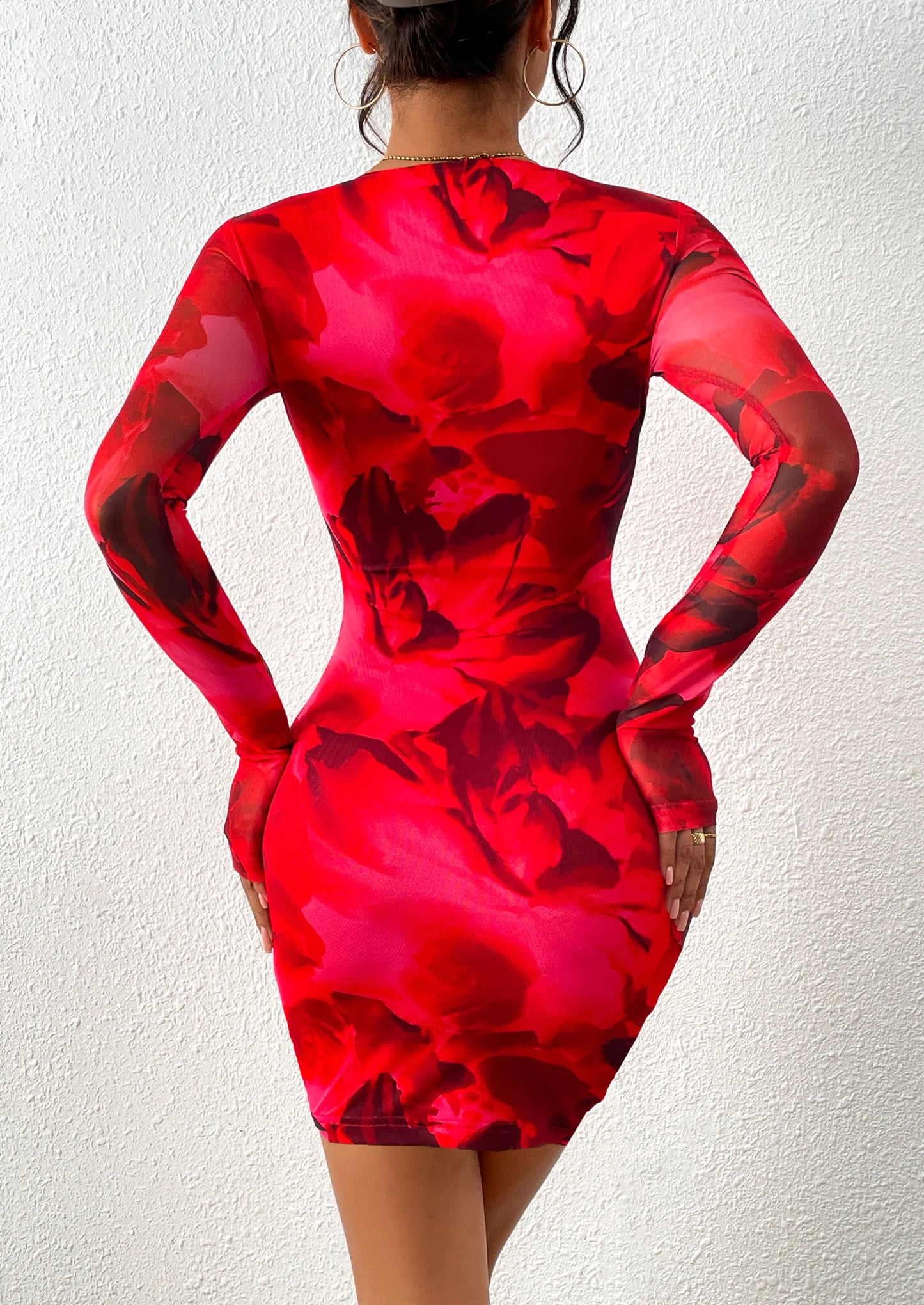 Women's Mini Dress Fall Trendy Tie Dye Print Long Sleeve Club Party Homecoming Casual Bodycon Dresses