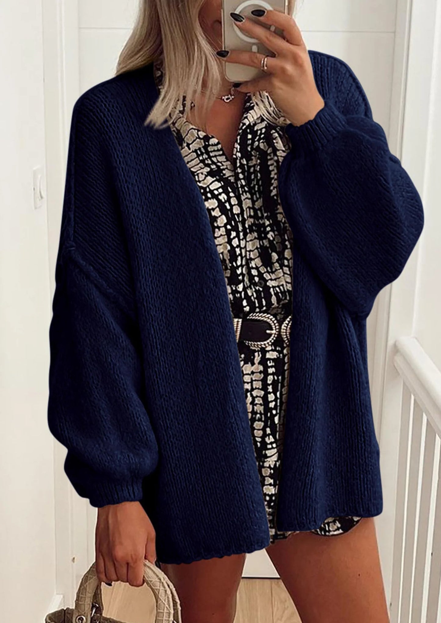 Womens Oversized Cardigan Sweaters Fall Long Lantern Sleeve Knit Open Front Lightweight Sweater