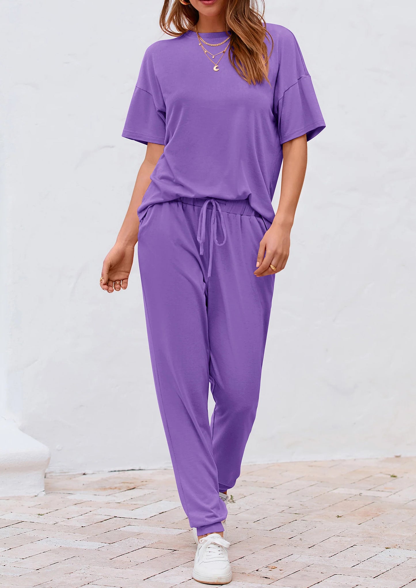 Women's Two Piece Lounge Sets Spring Summer Jogger Pants Vacation Outfits Travel Airplane Matching Clothes