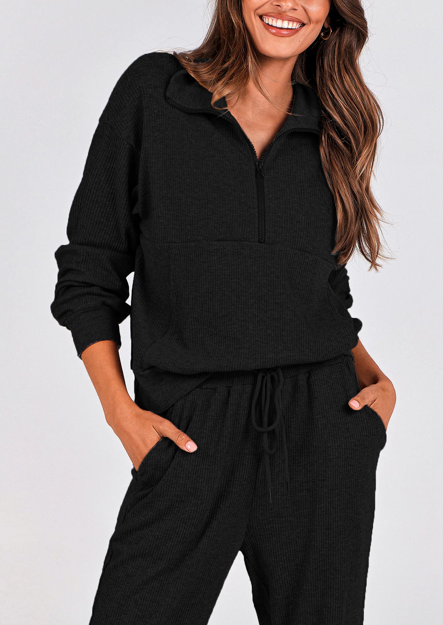 Women's Fall 2 Piece Lounge Sets Zip Up Sweatshirt Jogger Pants Sweat Track Suits Travel Outfit Winter Clothing