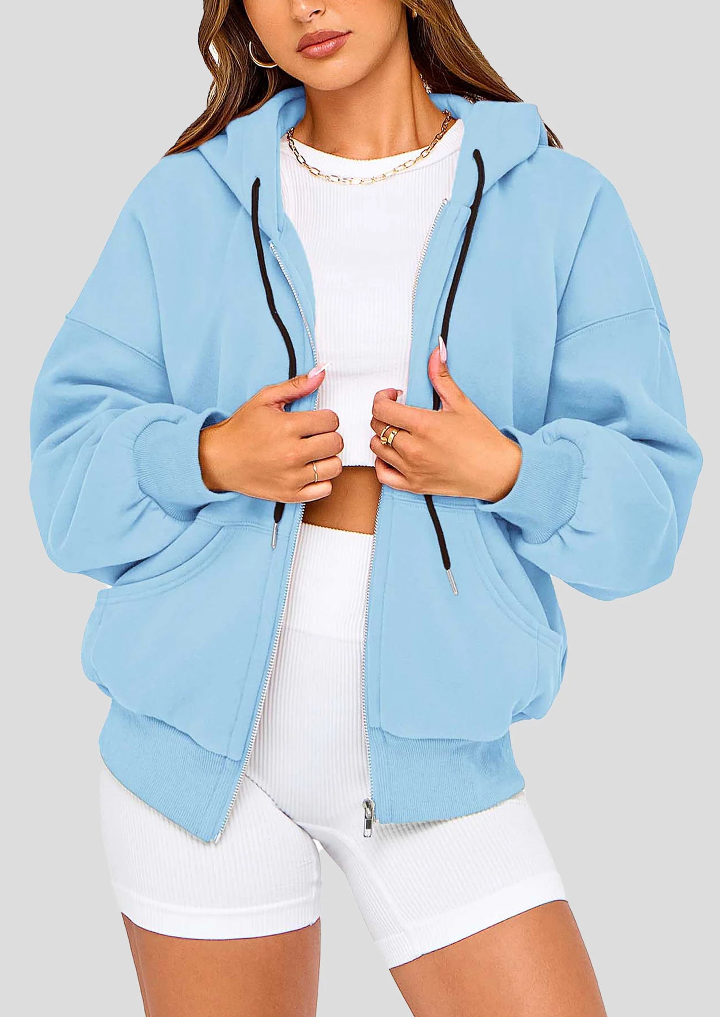 Women's Fall Oversized Hoodies Sweatshirt Long Sleeve Zip Up Pockets Loose Fit Y2K Winter Jackets Coat