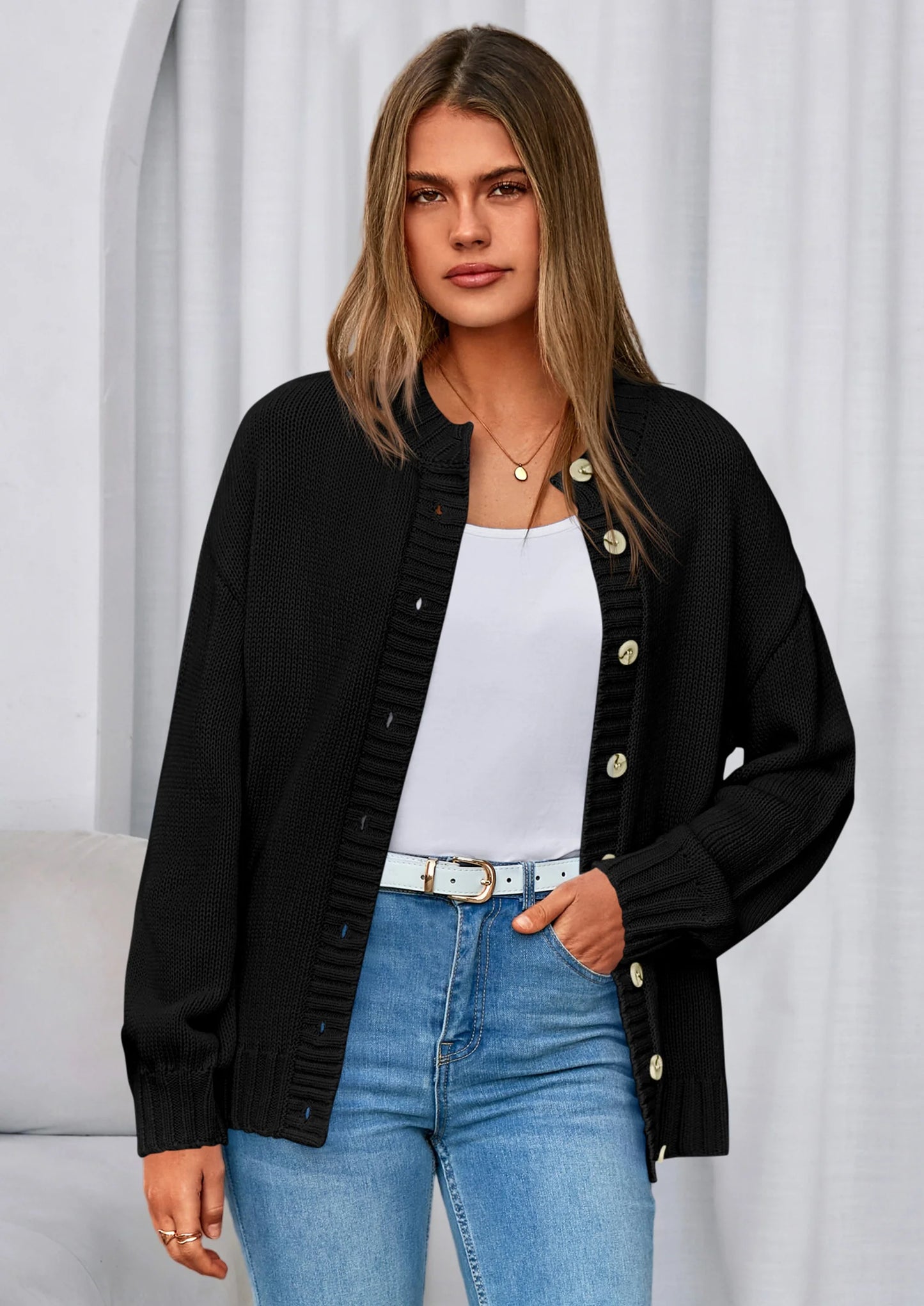 Women's Winter Cardigan Sweaters Trendy Chunky Knit Long Sleeve Button Up Casual Warm Fall Jackets Coats