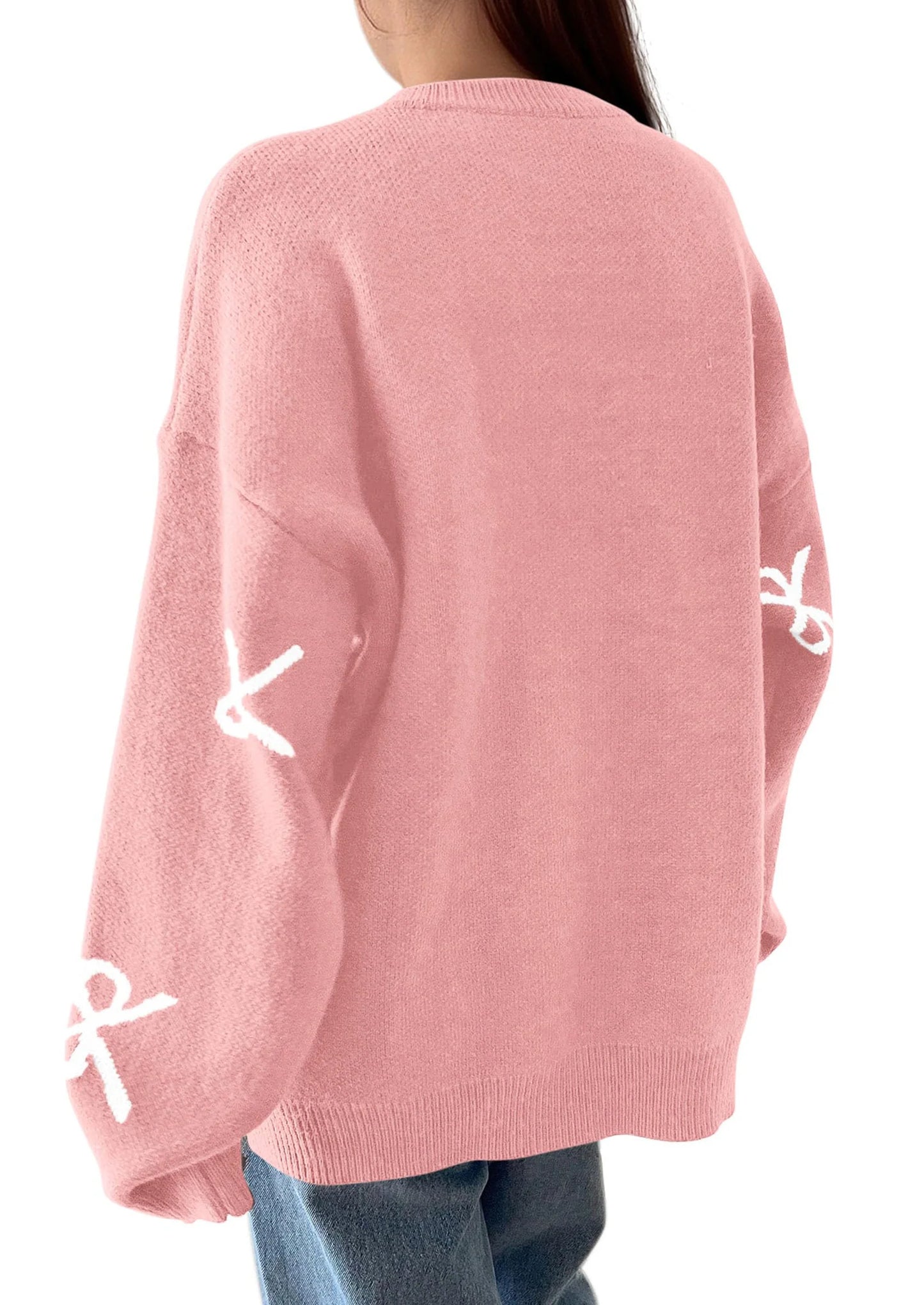 Fall Long Sleeve Pullover Sweaters for Women Trendy Crewneck Casual Cute Bow Chunky Knit Oversized Sweater