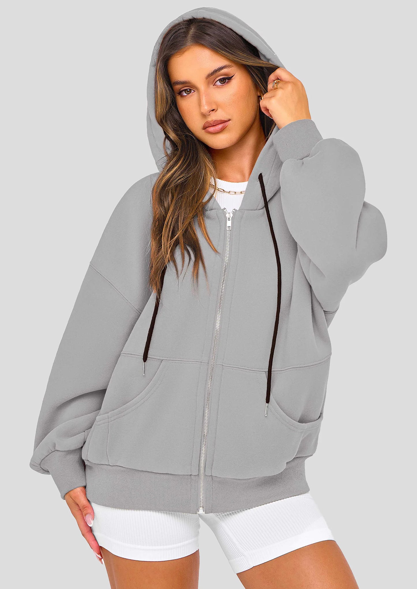 Women's Fall Oversized Hoodies Sweatshirt Long Sleeve Zip Up Pockets Loose Fit Y2K Winter Jackets Coat