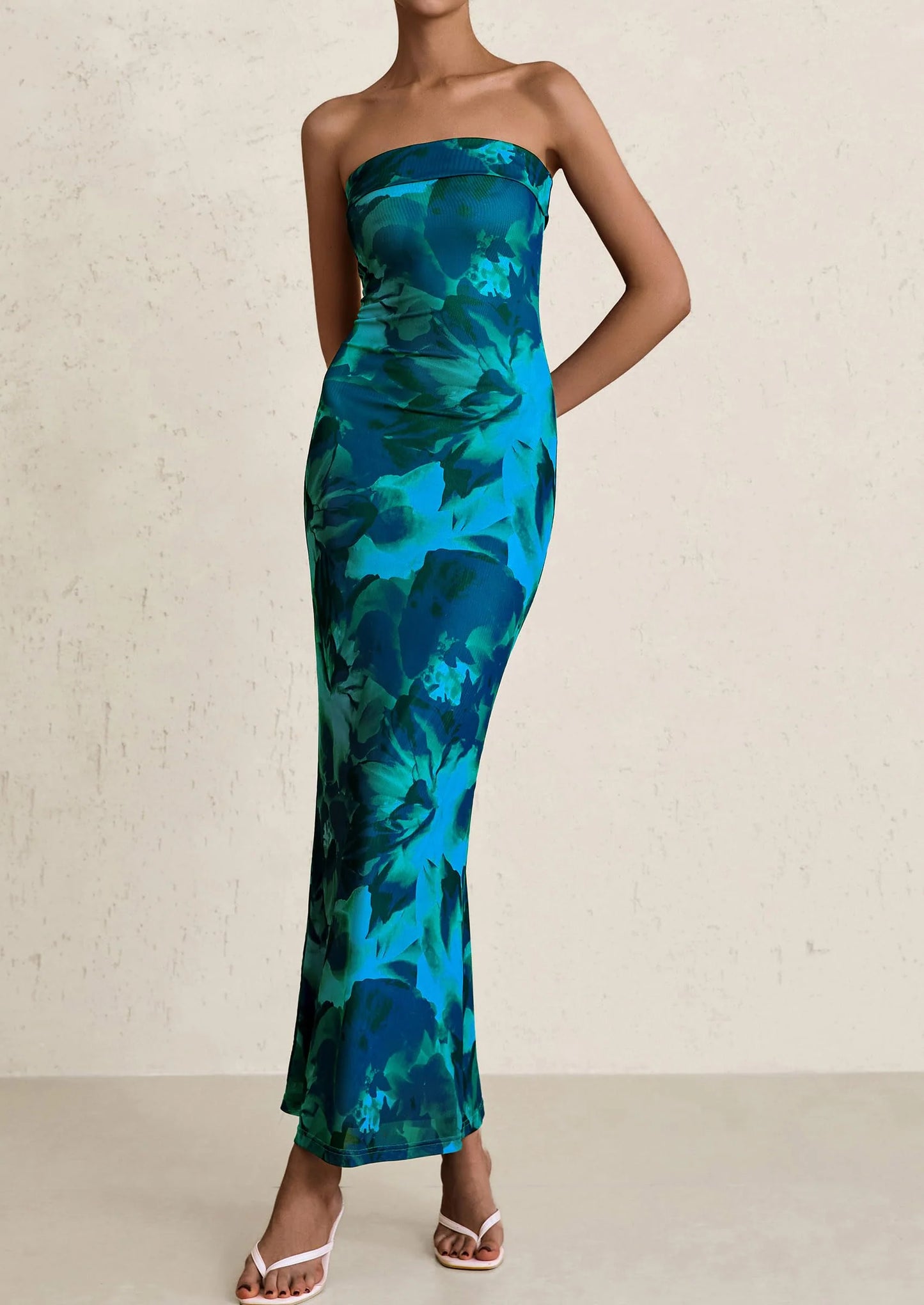 Womens Printed Tube Maxi Dress Strapless Bodycon Sleeveless Night Out Long Dresses