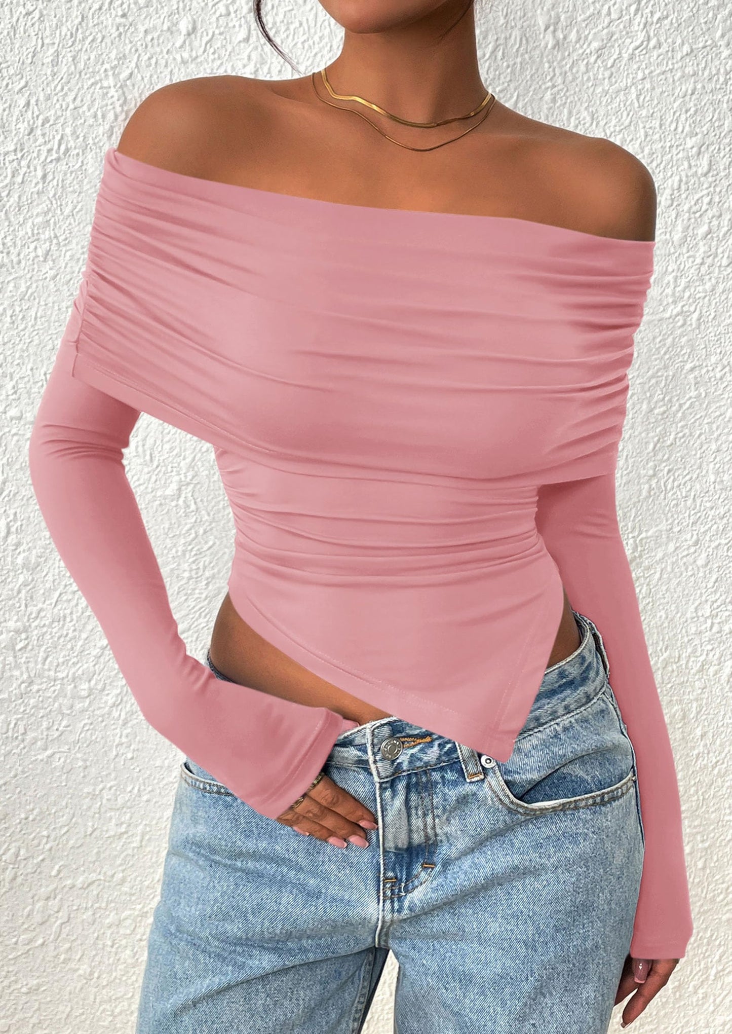 Women's Long Sleeve Shirts Off Shoulder Tops Going Out Slim Fitted Y2K Blouses Fall Fashion Clothes