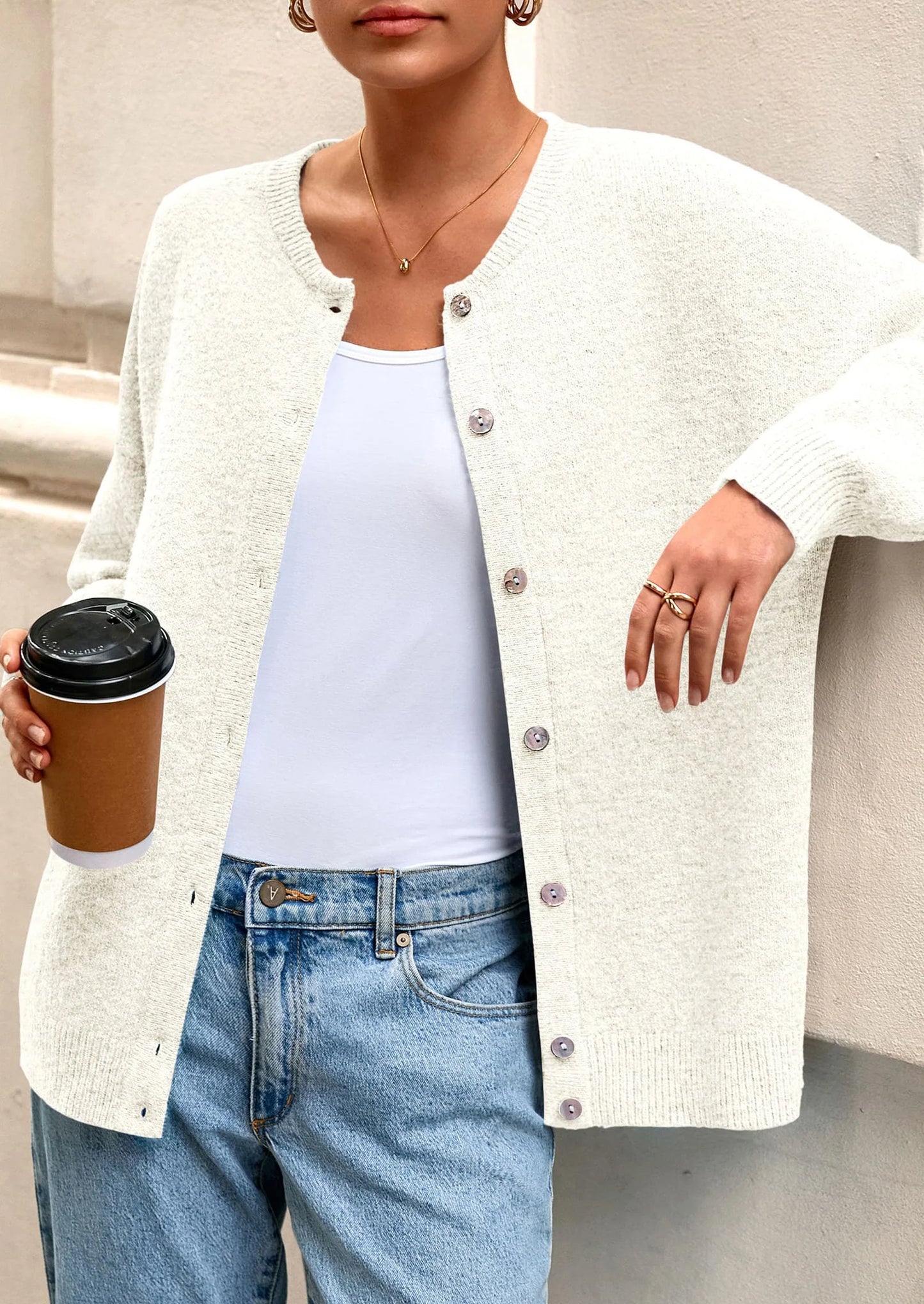 Fall Long Sleeve Cardigans for Women Trendy Open Front Winter Button Down Crewneck Soft Knit Sweater Jacket