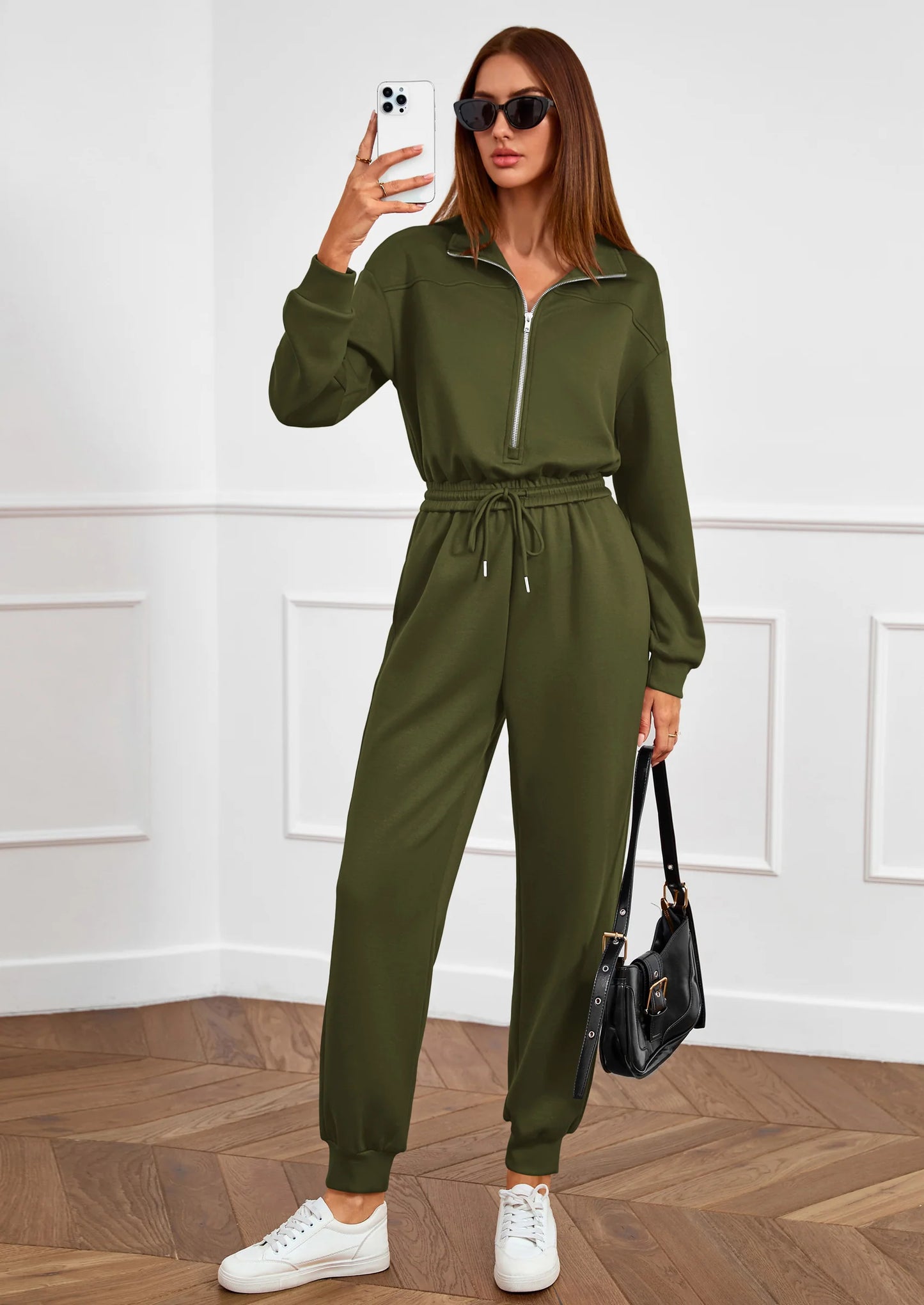 Long Sleeve Jumpsuits for Women Casual  Fall Fashion Zip Up Pant Rompers One Piece Sweatsuits Travel Outfits