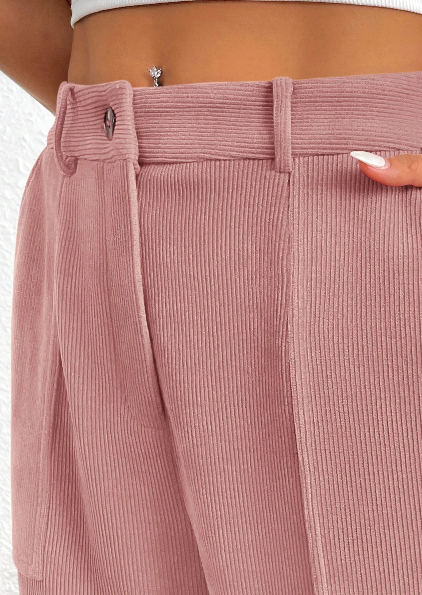 Women's Pants Dressy Casual Fall Elastic High Waisted Work Office Corduroy Trouser Slacks with Pockets