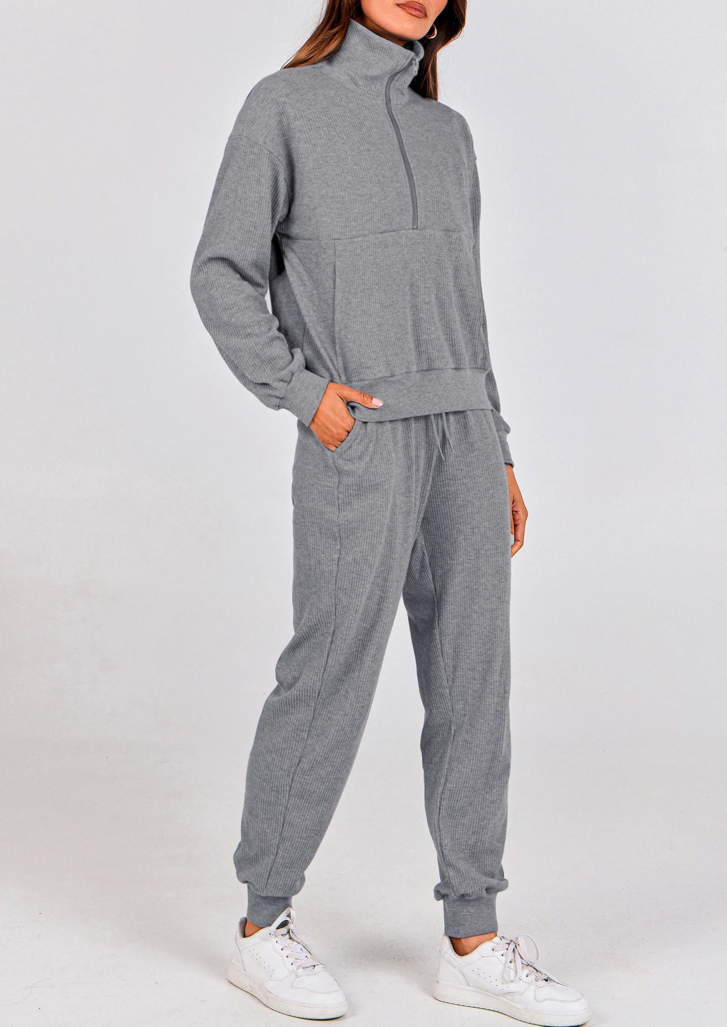 Women's Fall 2 Piece Lounge Sets Zip Up Sweatshirt Jogger Pants Sweat Track Suits Travel Outfit Winter Clothing