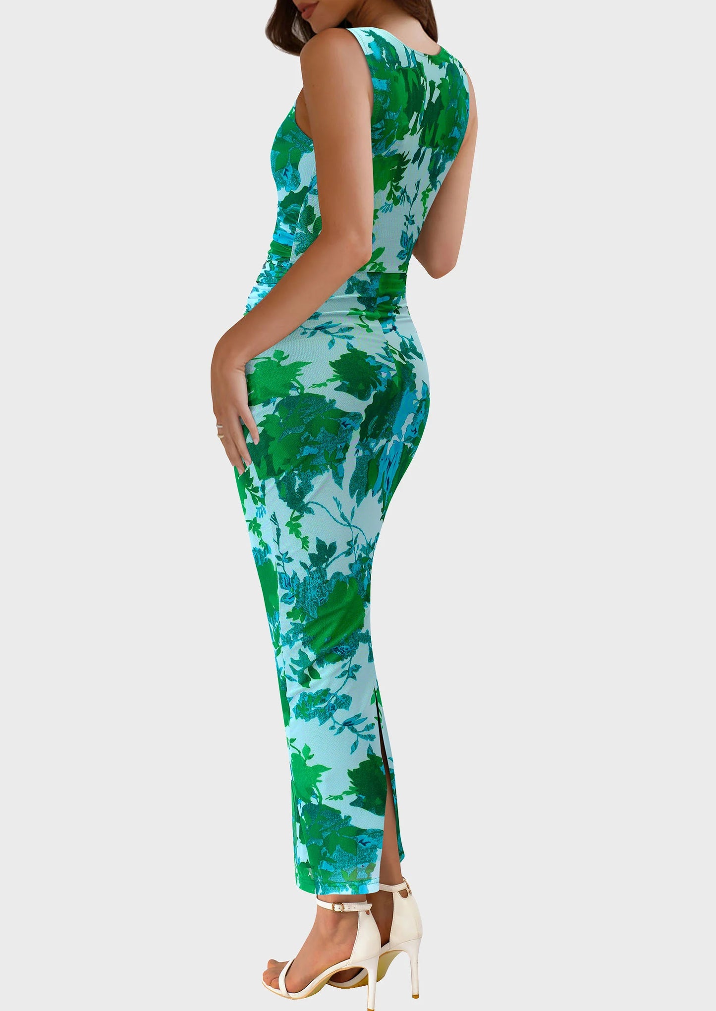Wedding Guest Dresses for Women Spring Floral Bodycon Sleeveless Mesh Maxi Long Dress
