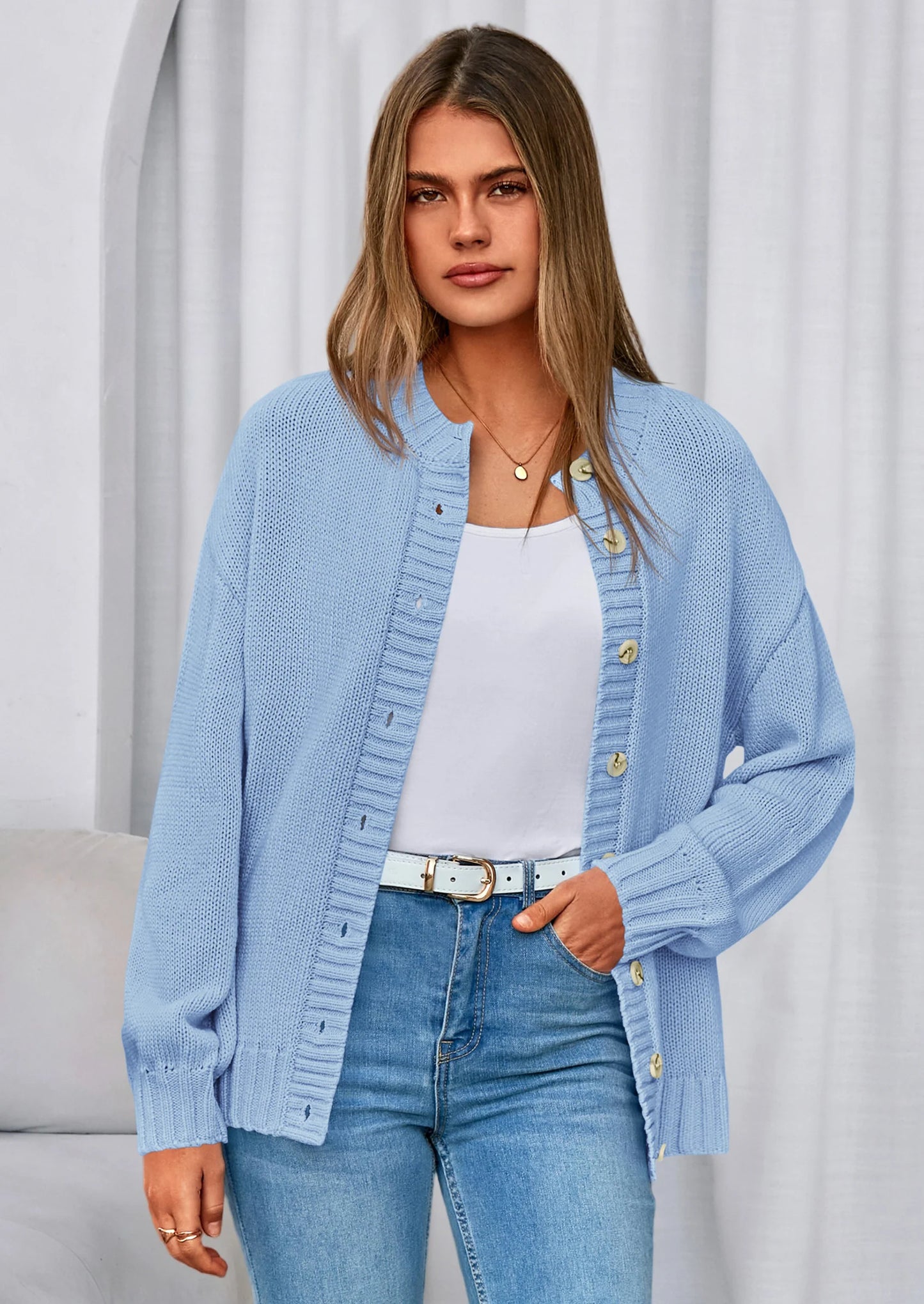 Women's Winter Cardigan Sweaters Trendy Chunky Knit Long Sleeve Button Up Casual Warm Fall Jackets Coats