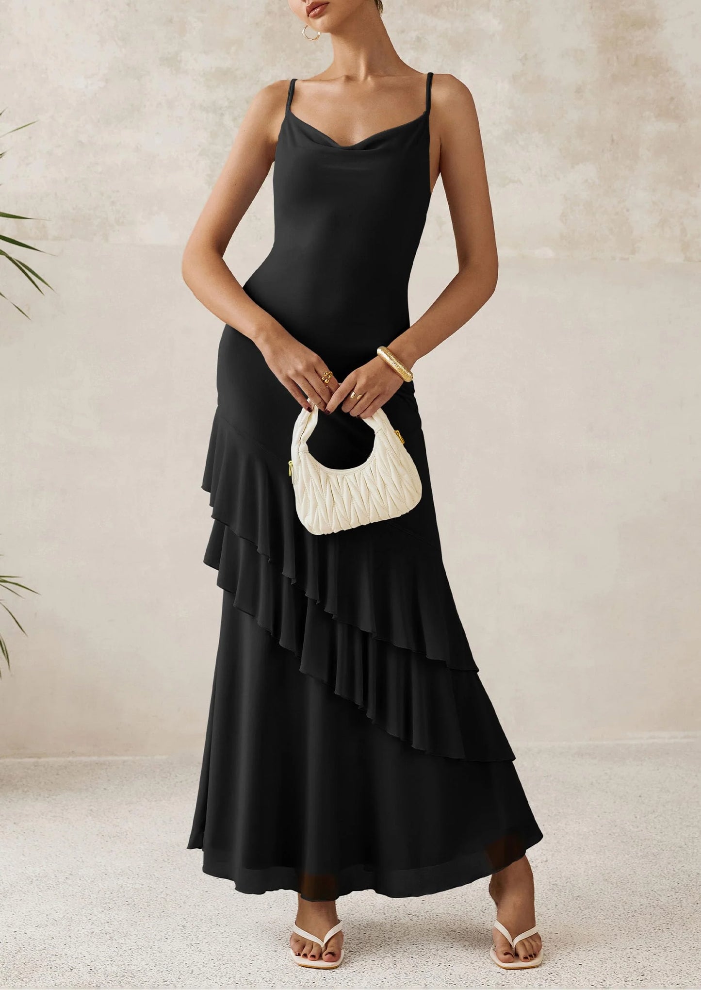 Maxi Dresses for Women Floral Beach Sundress Spaghetti Strap Tiered Wedding Guest Long Dress