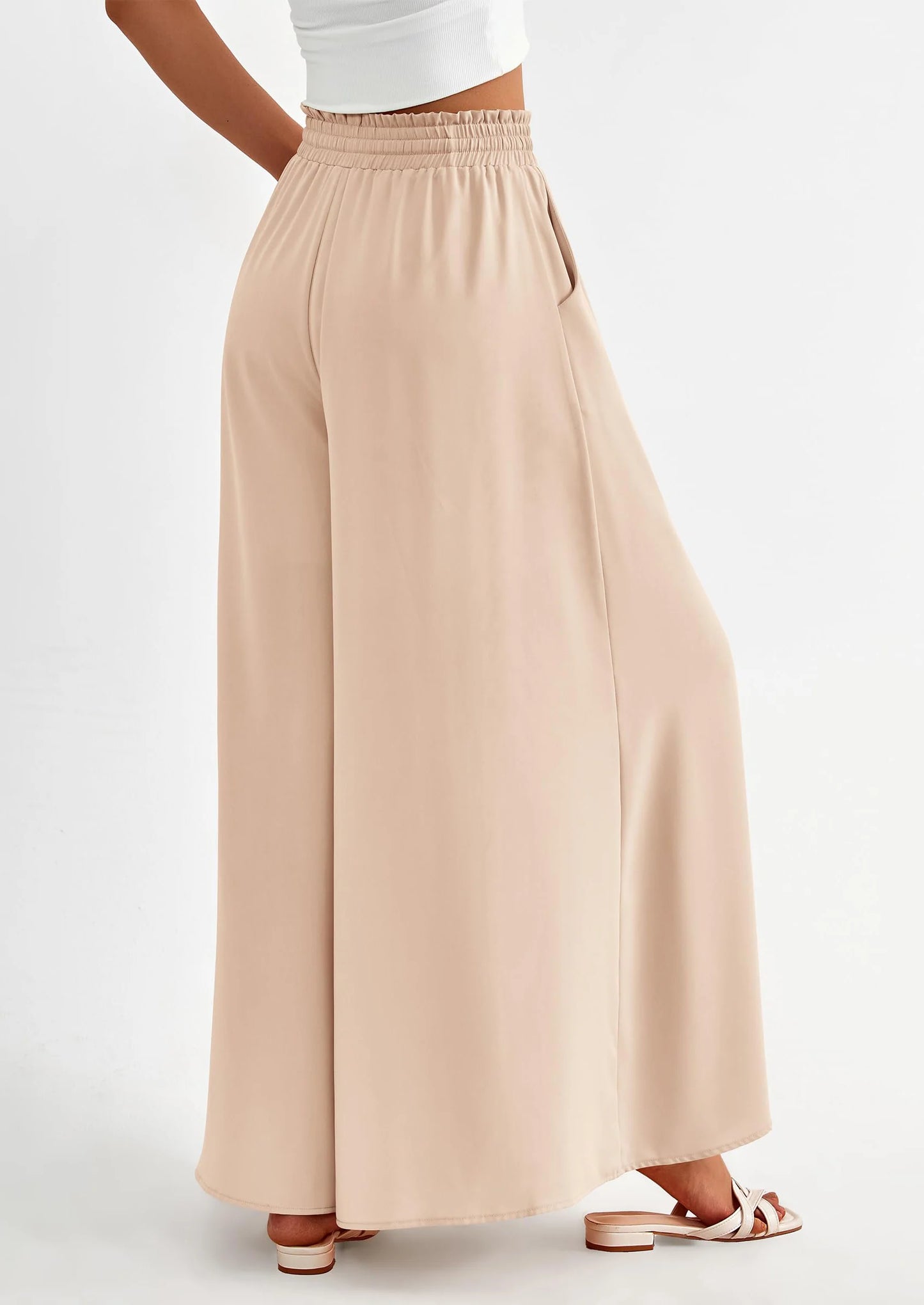Women's Summer Wide Leg Palazzo Pants High Waisted Flowy Pockets Trendy Casual Lounge Boho Beach Trousers