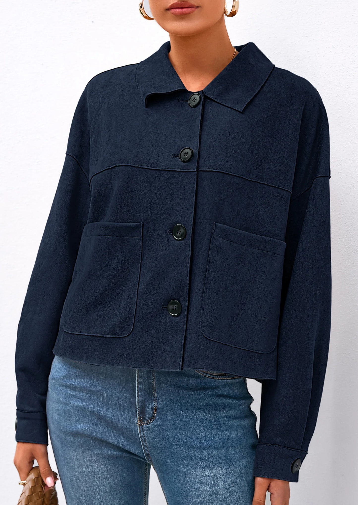 Women's Faux Suede Cropped Jacket Casual Lightweight Fall Fashion Winter Coats Outerwear Trendy Clothes