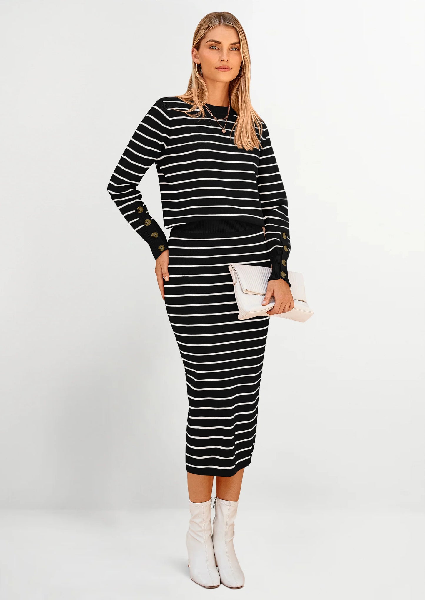 2 Piece Skirts Sets For Women Fall Fashion Striped Sweater Dress Knit Lounge Travel Outfits Winter Clothing
