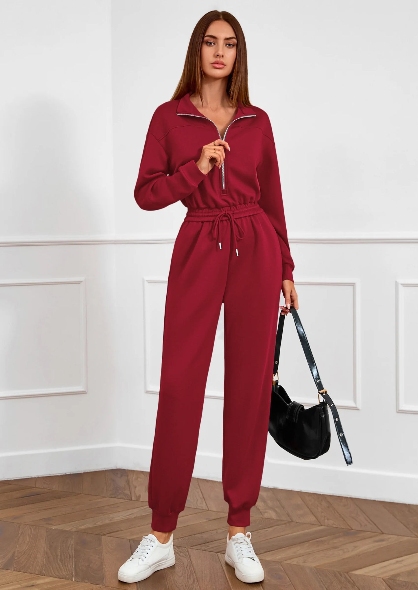 Long Sleeve Jumpsuits for Women Casual  Fall Fashion Zip Up Pant Rompers One Piece Sweatsuits Travel Outfits