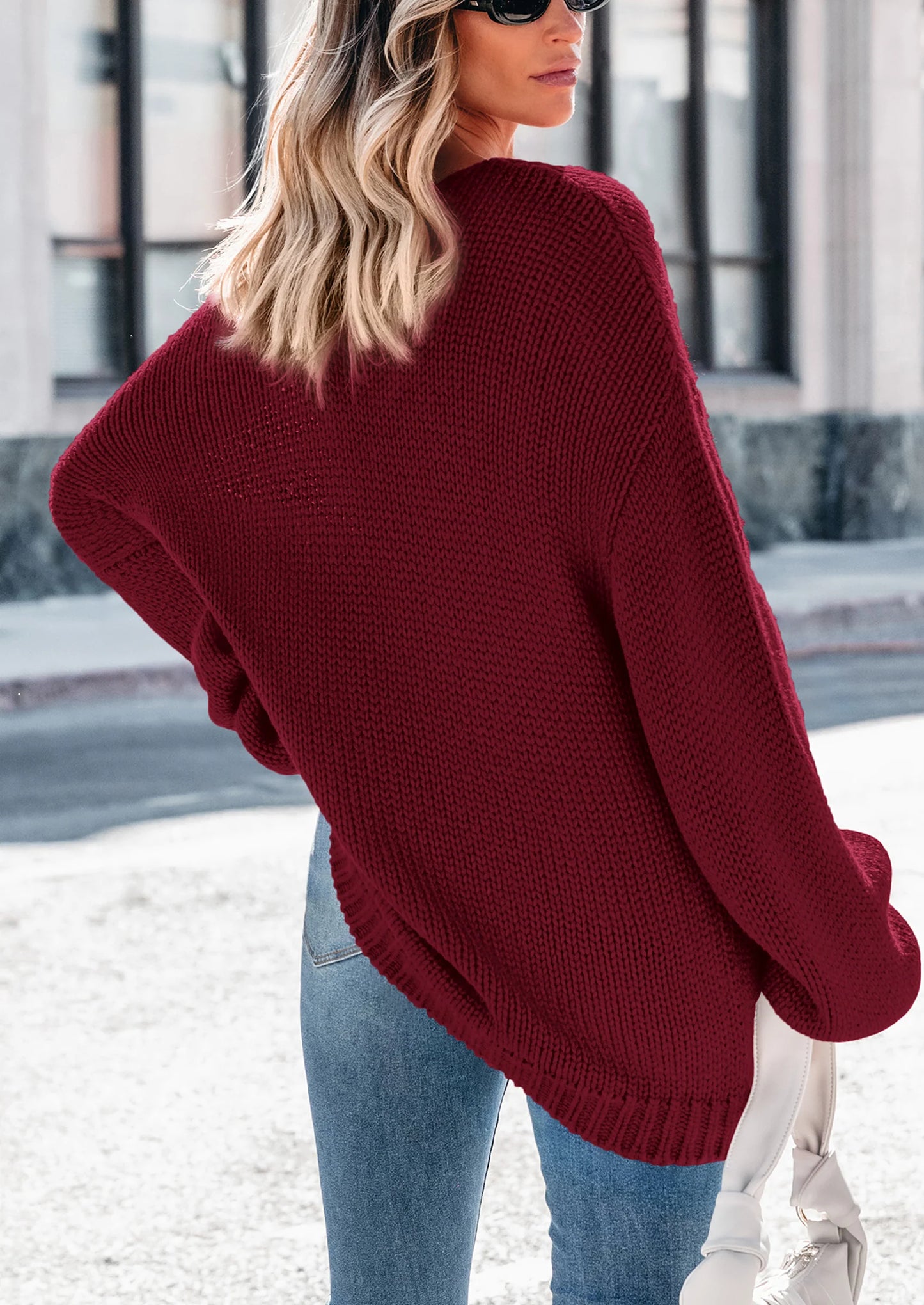 Women's Fall Oversized Sweaters Long Sleeve V Neck Dressy Casual Chunky Knit Loose Pullover Tops Winter Clothing