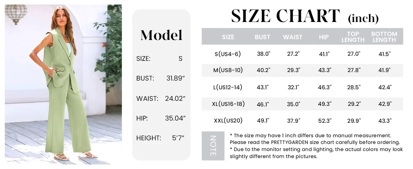 Women's 2 Piece Outfits Sleeveless Suit Vest and Wide Leg Pants Business Casual Blazer Sets