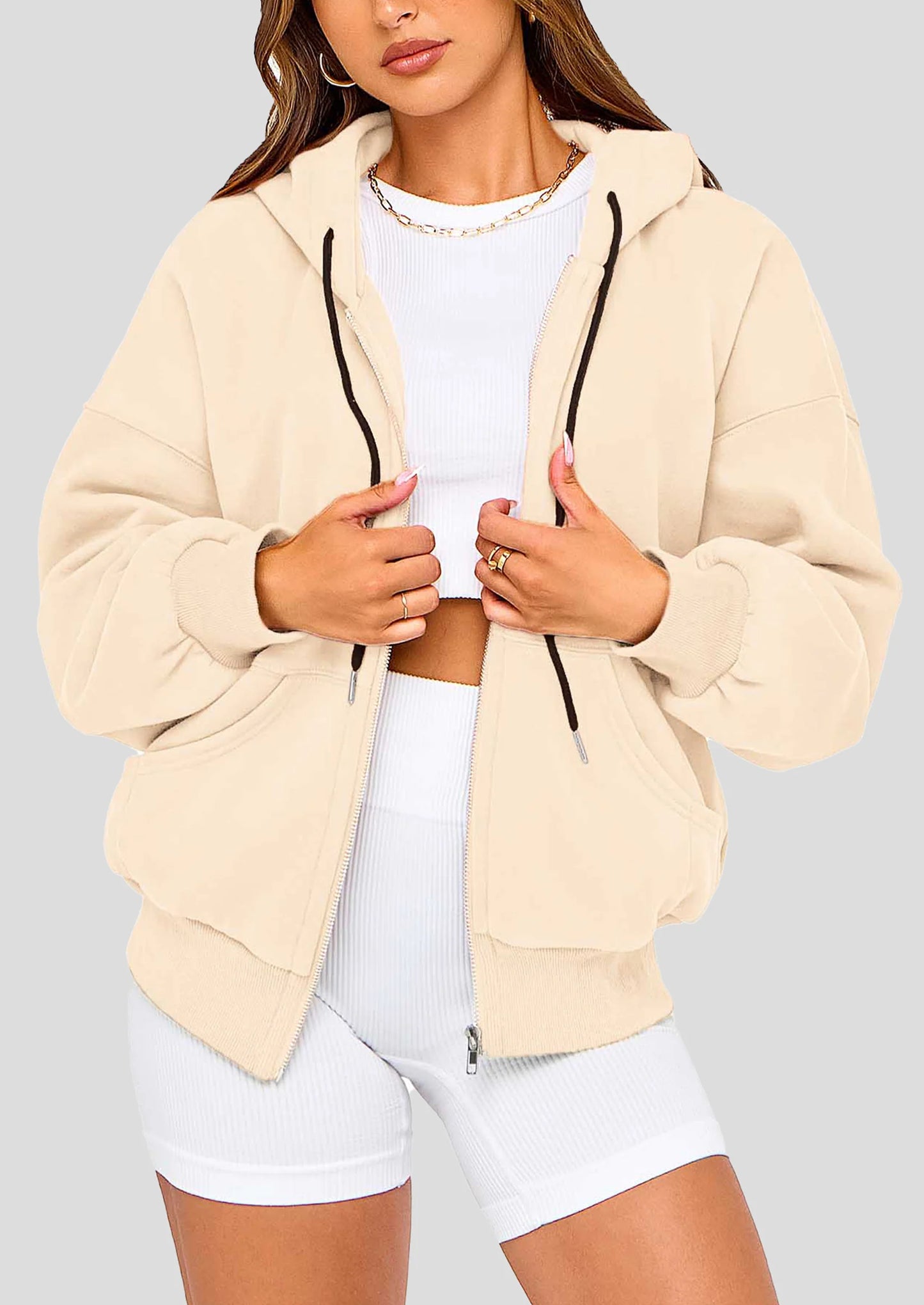 Women's Fall Oversized Hoodies Sweatshirt Long Sleeve Zip Up Pockets Loose Fit Y2K Winter Jackets Coat