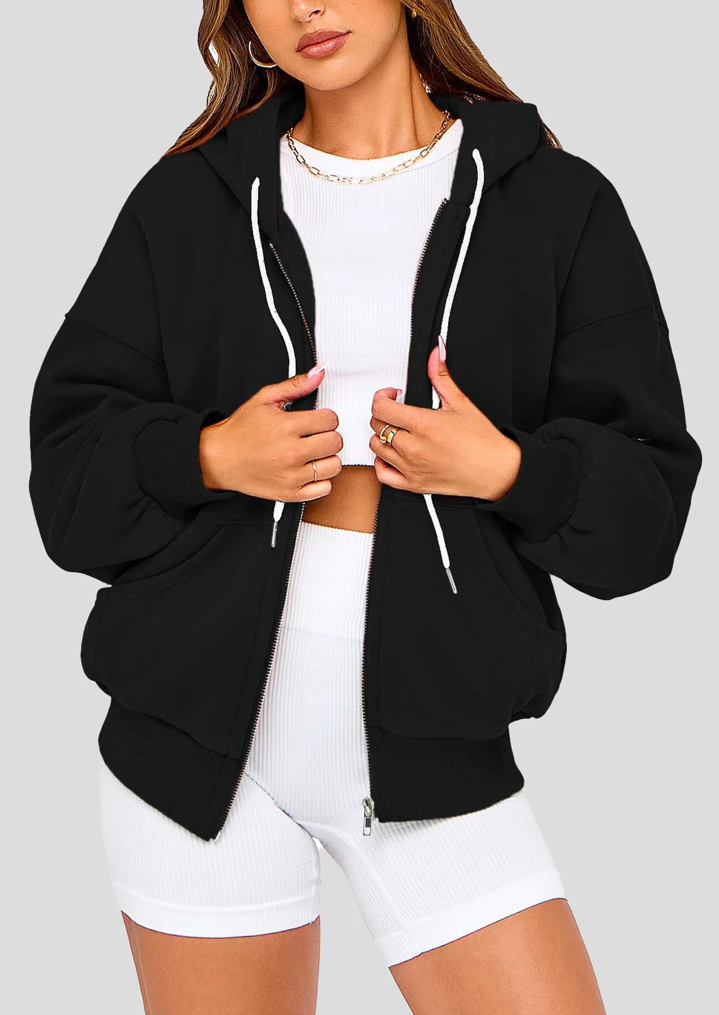 Women's Fall Oversized Hoodies Sweatshirt Long Sleeve Zip Up Pockets Loose Fit Y2K Winter Jackets Coat