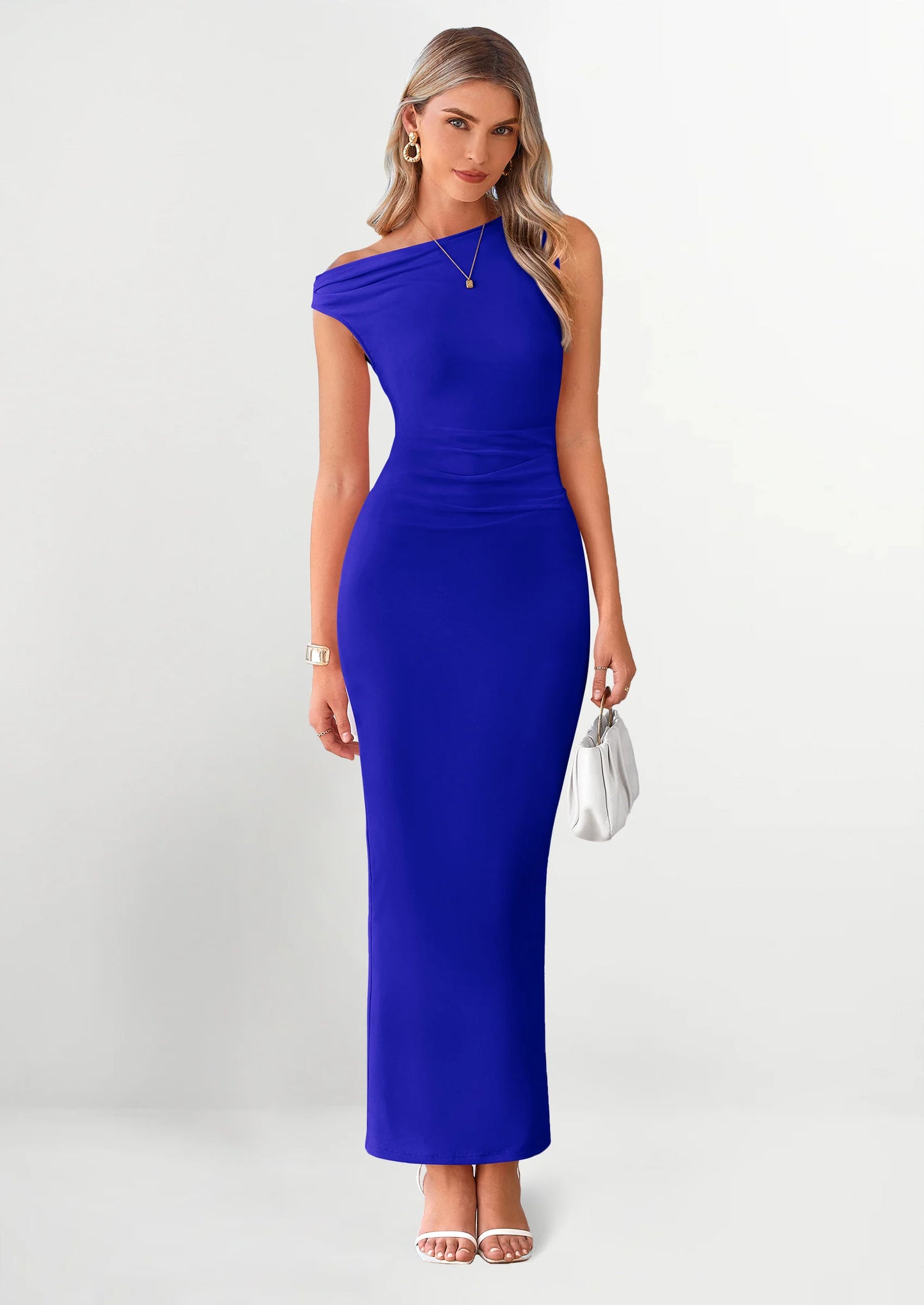 One Shoulder Bodycon Mesh Wedding Guest Cocktail Maxi Dresses