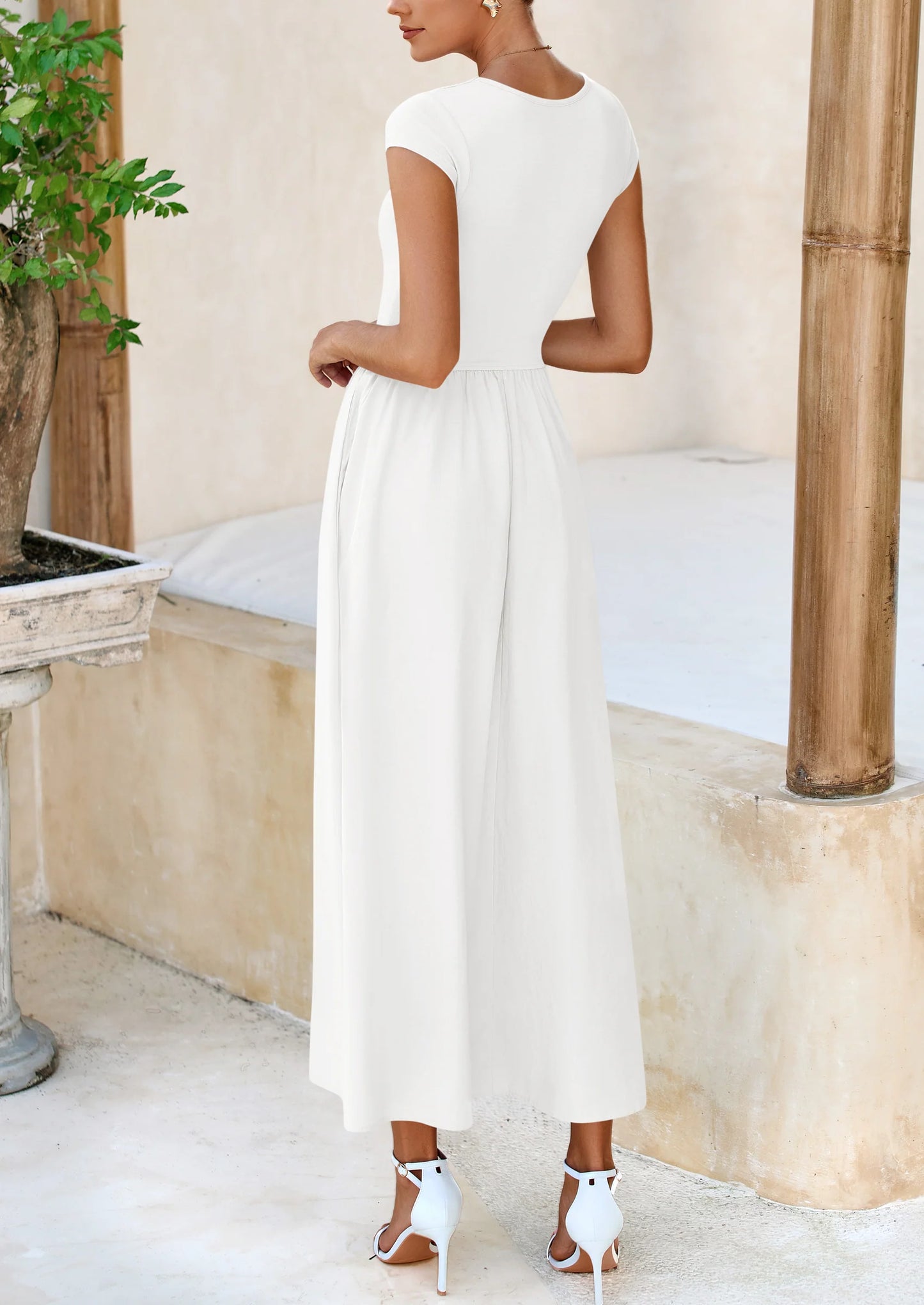 Women's Casual Long Dresses Cap Sleeve Patchwork A Line Flowy Modest Elegant Homecoming Maxi Dress