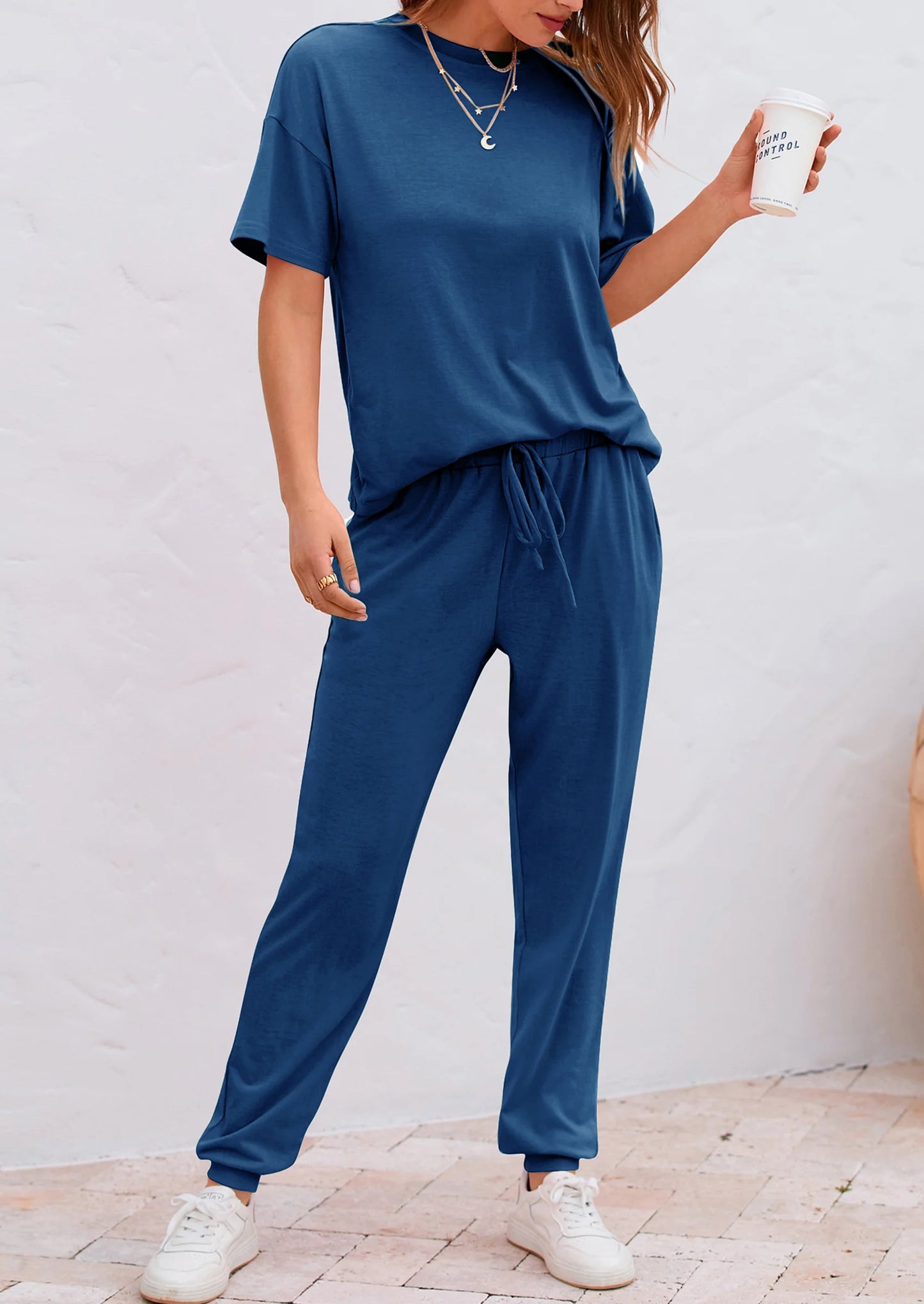 Women's Two Piece Lounge Sets Spring Summer Jogger Pants Vacation Outfits Travel Airplane Matching Clothes