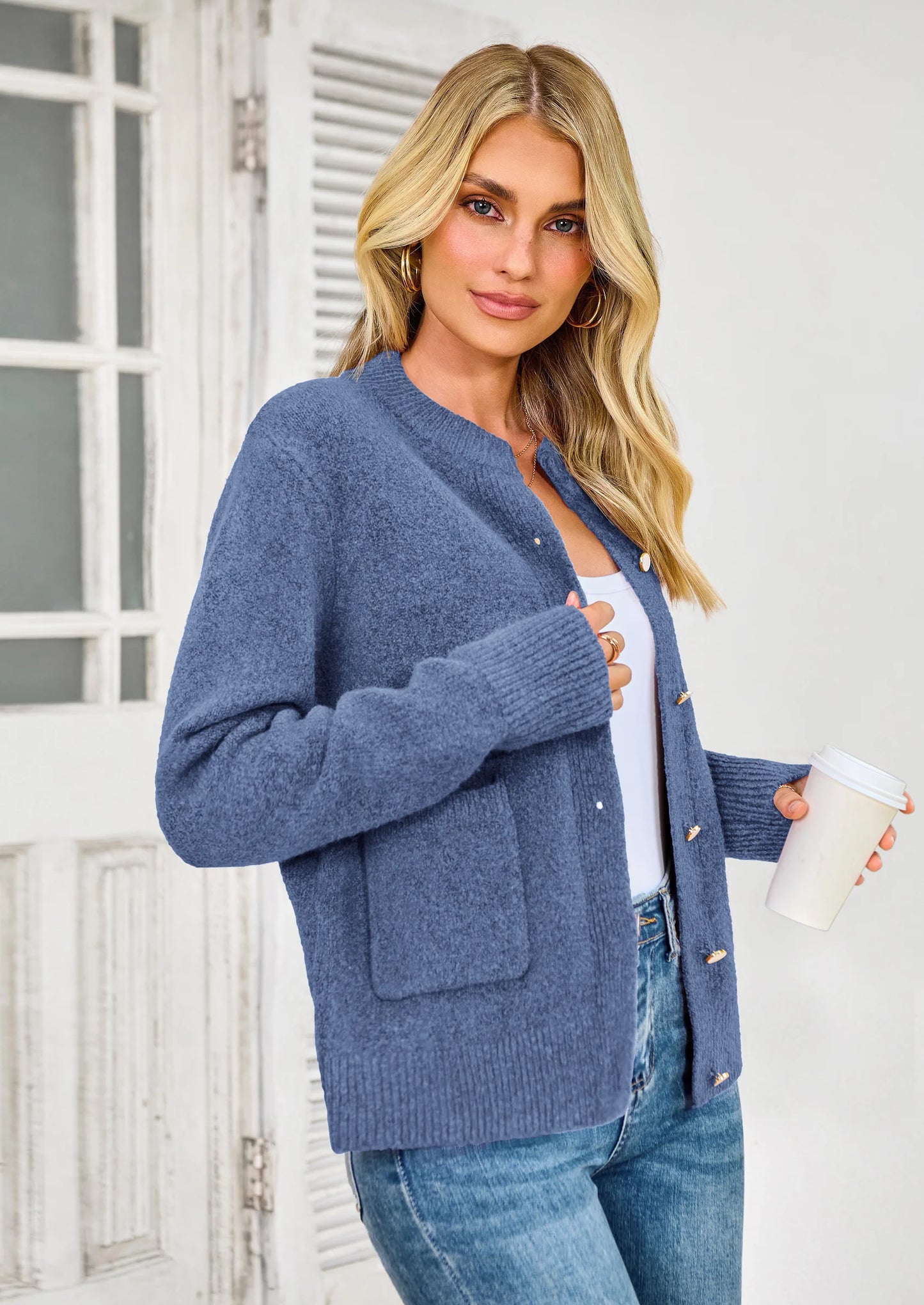 Women's Knit Cardigan Sweaters Casual Long Sleeve Open Front Button Up Ribbed Fall Spring Sweater Jackets