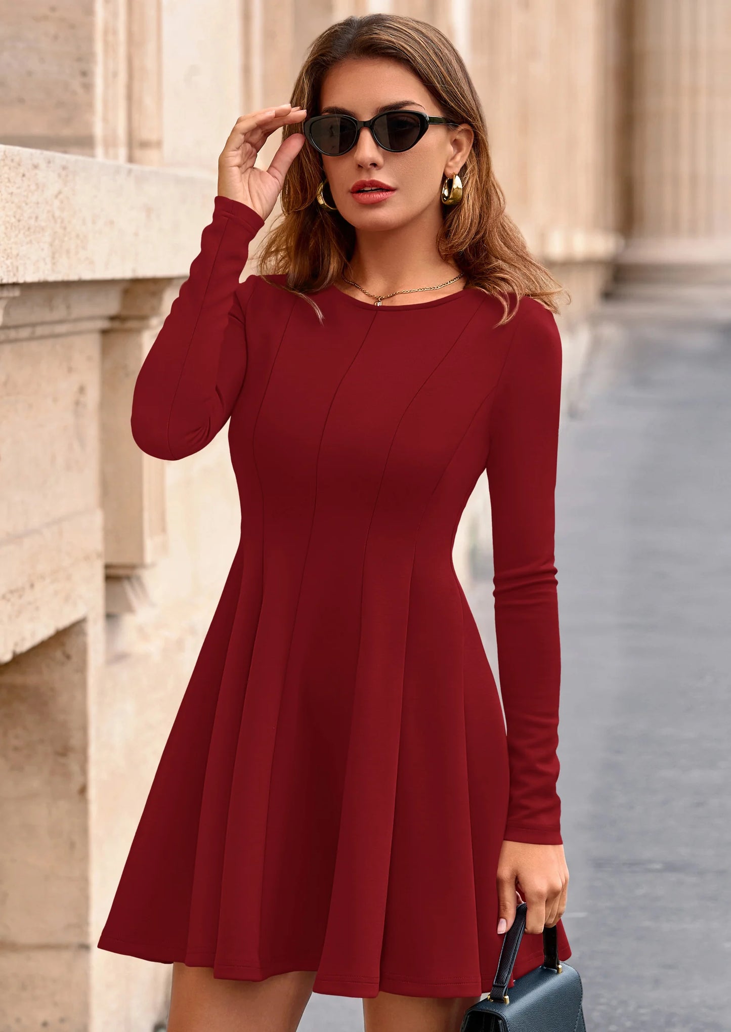 Fall Cocktail Dresses for Women Elegant Classy Wedding Guest Long Sleeve Homecoming Party A Line Mini Dress