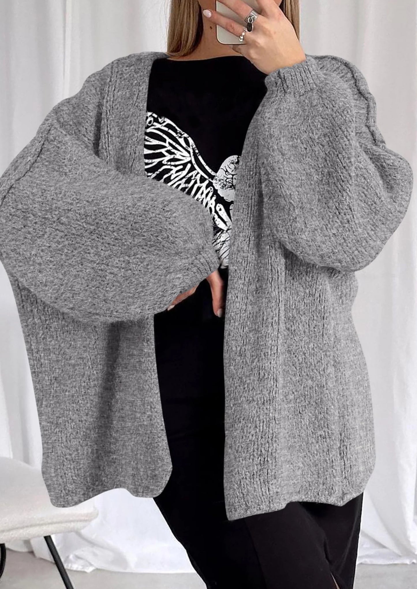 Womens Oversized Cardigan Sweaters Fall Long Lantern Sleeve Knit Open Front Lightweight Sweater