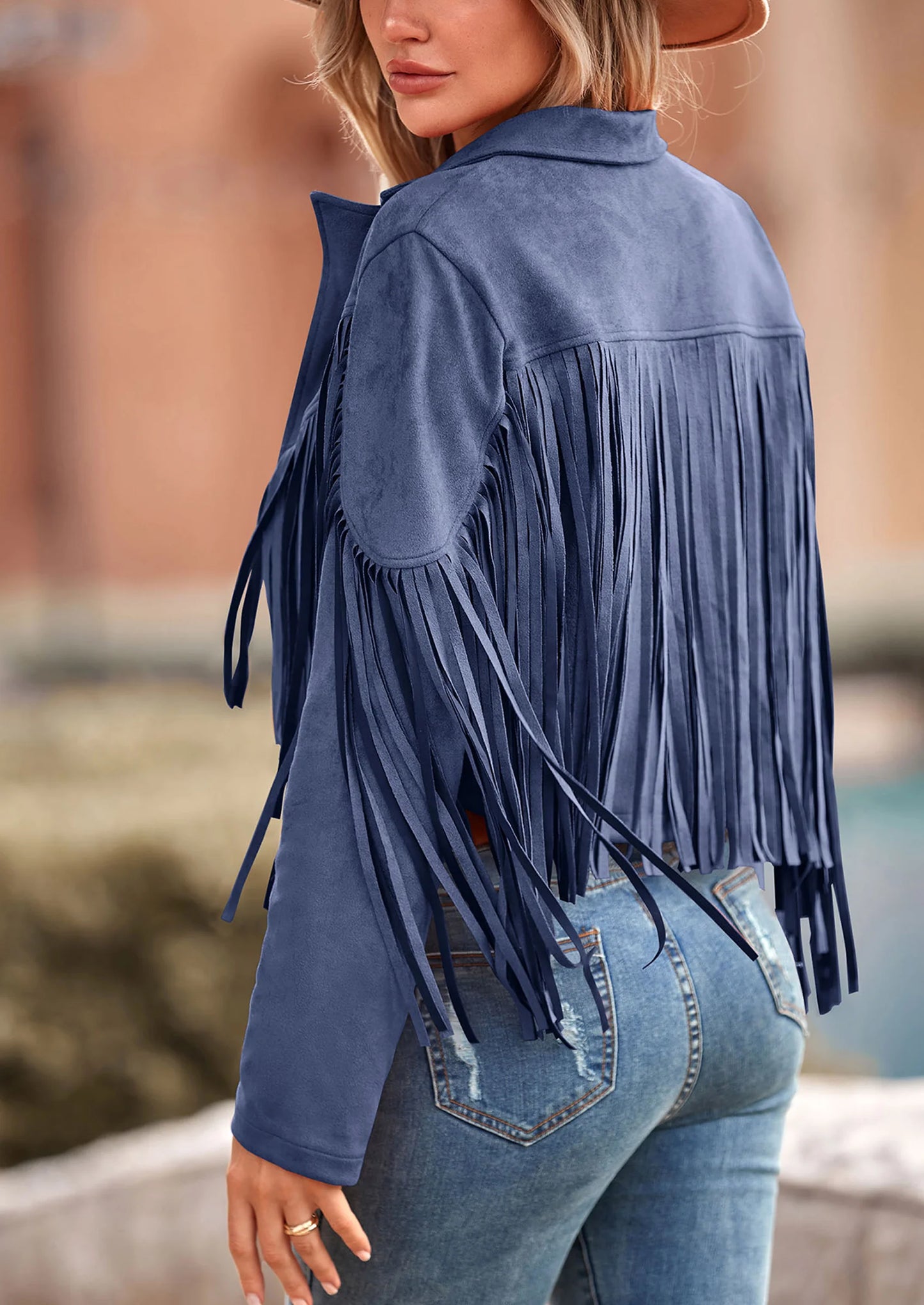 Women's Fringe Faux Suede Leather Jackets Fashion Tassel Motorcycle Cropped Coats