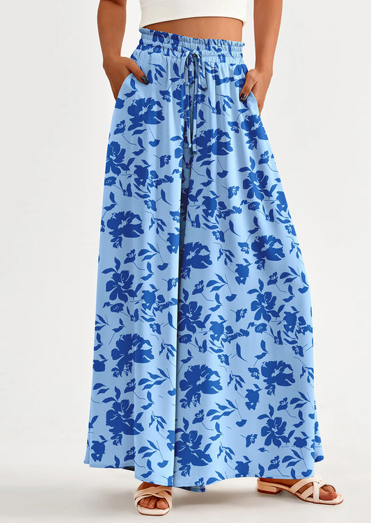 Women's Summer Wide Leg Palazzo Pants High Waisted Flowy Pockets Trendy Casual Lounge Boho Beach Trousers