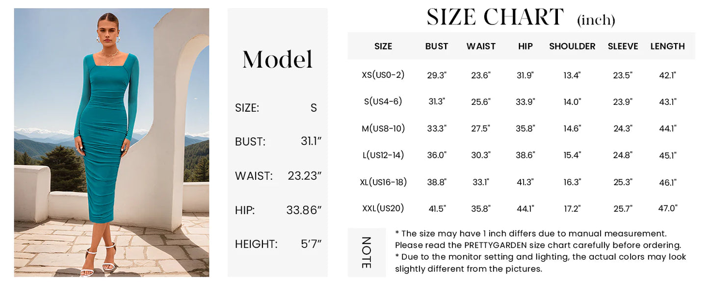 Midi Dresses for Women Fall Fashion Long Sleeve Ruched Bodycon Cocktail Party Wedding Guest Dress