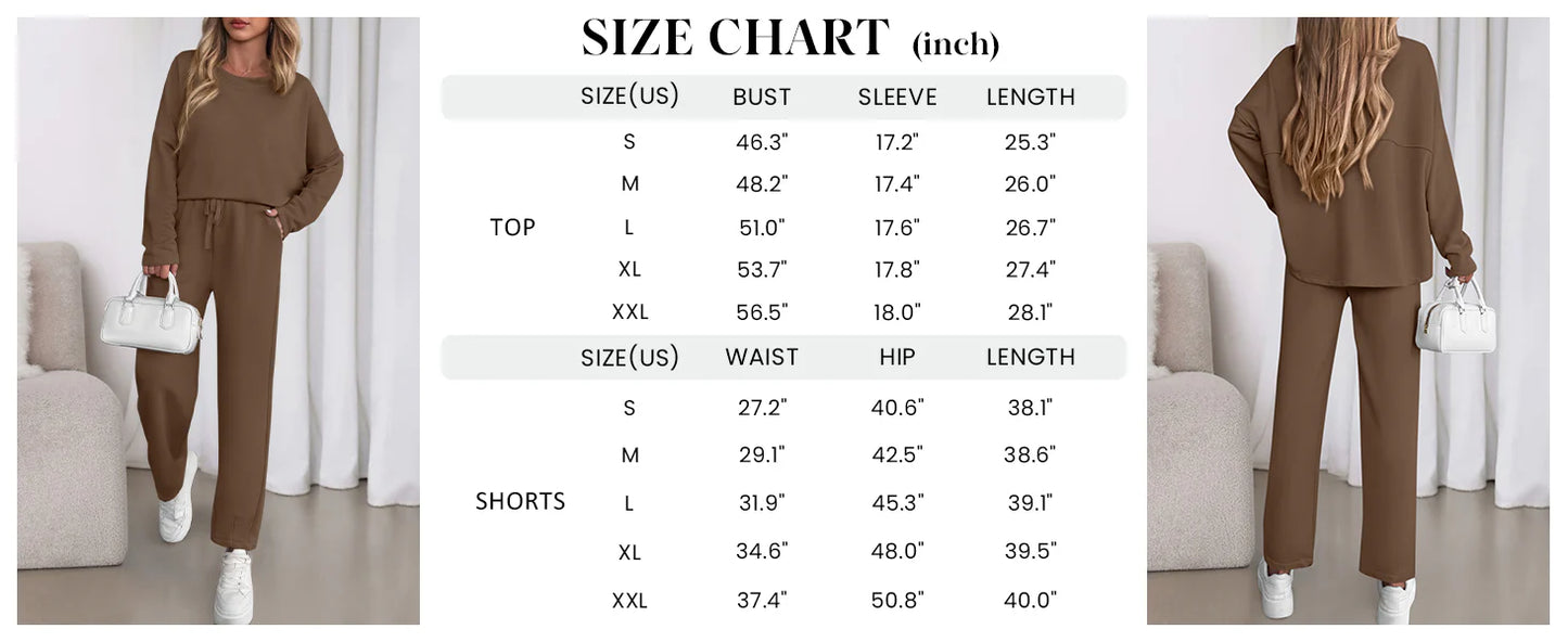 Womens 2 Piece Matching Lounge Sets Fall Long Sleeve Boatneck Sweatsuit Drawstring Sweatpants Pockets