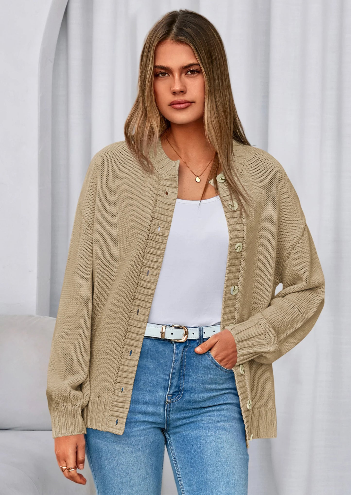 Women's Winter Cardigan Sweaters Trendy Chunky Knit Long Sleeve Button Up Casual Warm Fall Jackets Coats