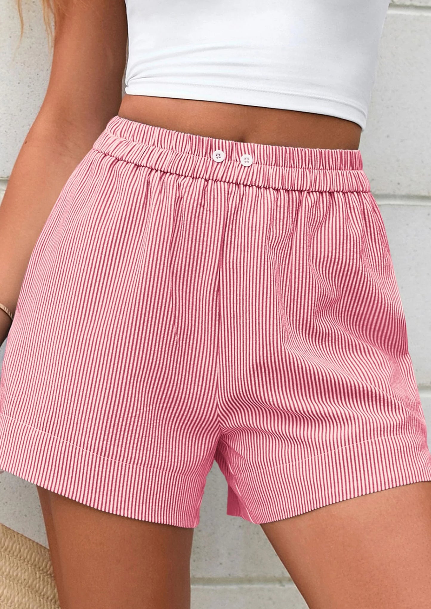 Women Striped Shorts Casual Elastic Waist  Bottoms Beach Shorts