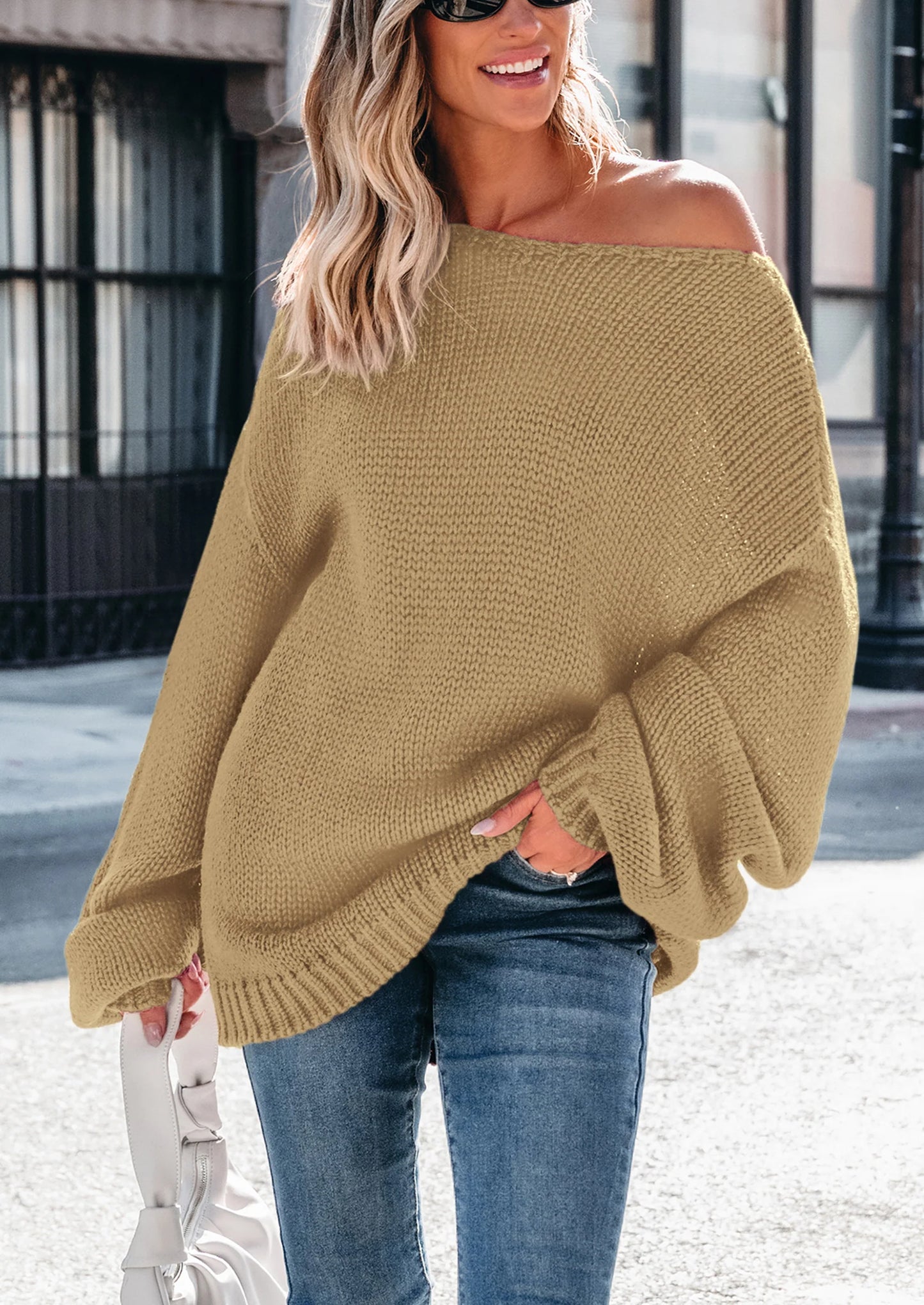 Women's Fall Oversized Sweaters Long Sleeve V Neck Dressy Casual Chunky Knit Loose Pullover Tops Winter Clothing
