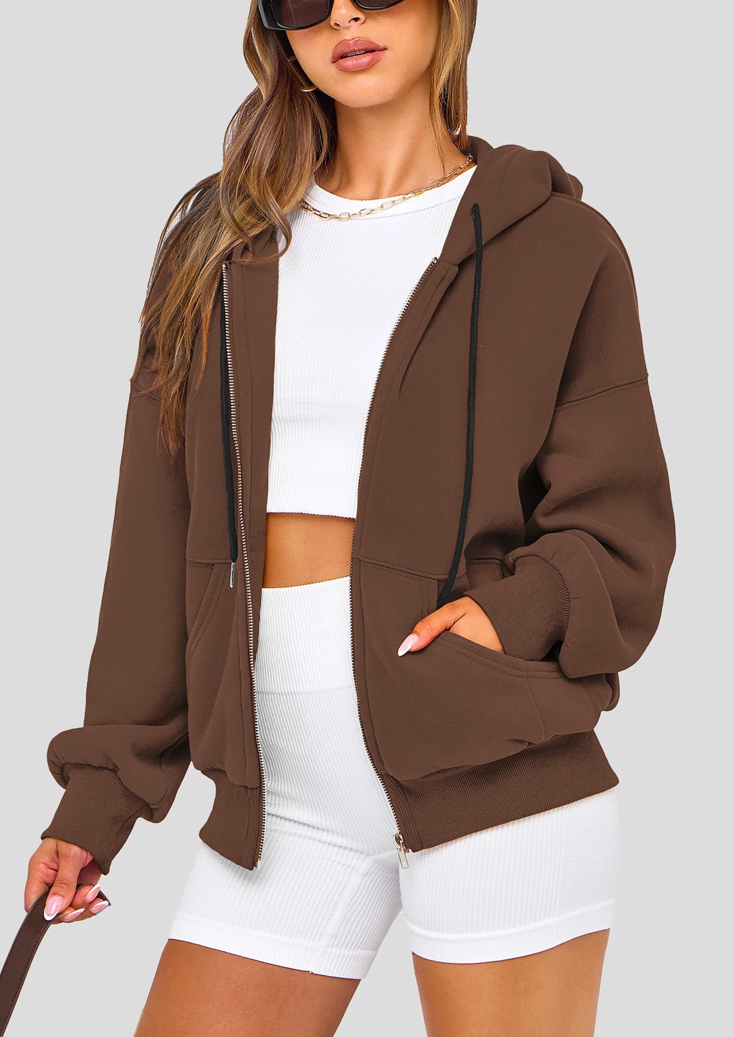 Women's Fall Oversized Hoodies Sweatshirt Long Sleeve Zip Up Pockets Loose Fit Y2K Winter Jackets Coat