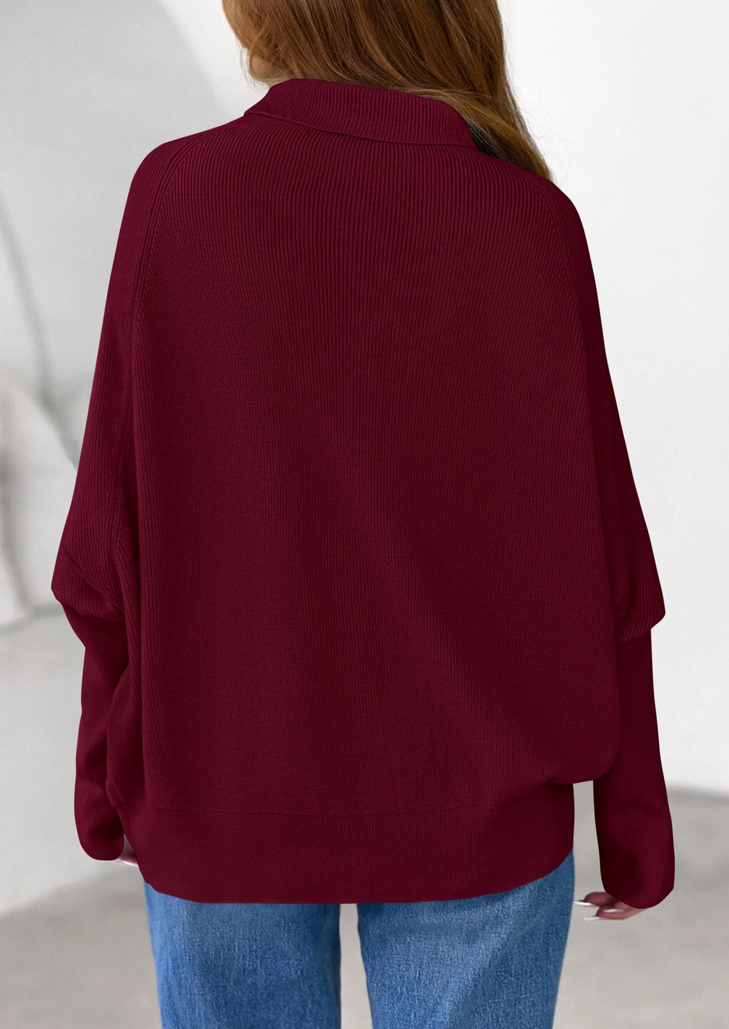 Womens Sweaters Fall Fashion Casual Loose Turtleneck Batwing Long Sleeve Knit Sweater Pullover Tops
