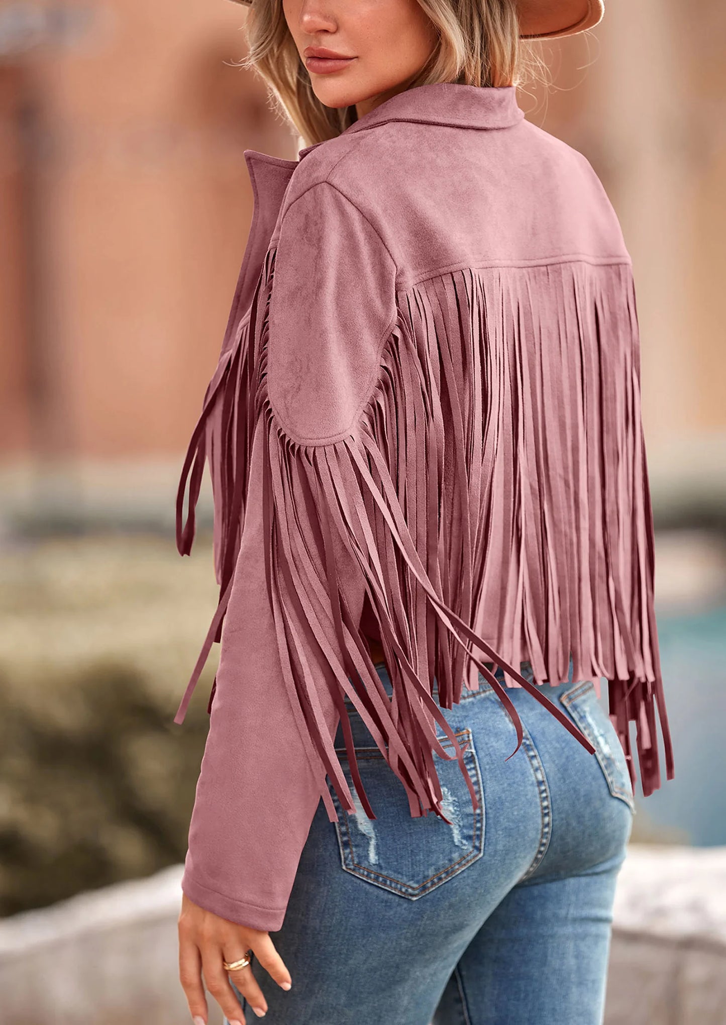 Women's Fringe Faux Suede Leather Jackets Fashion Tassel Motorcycle Cropped Coats