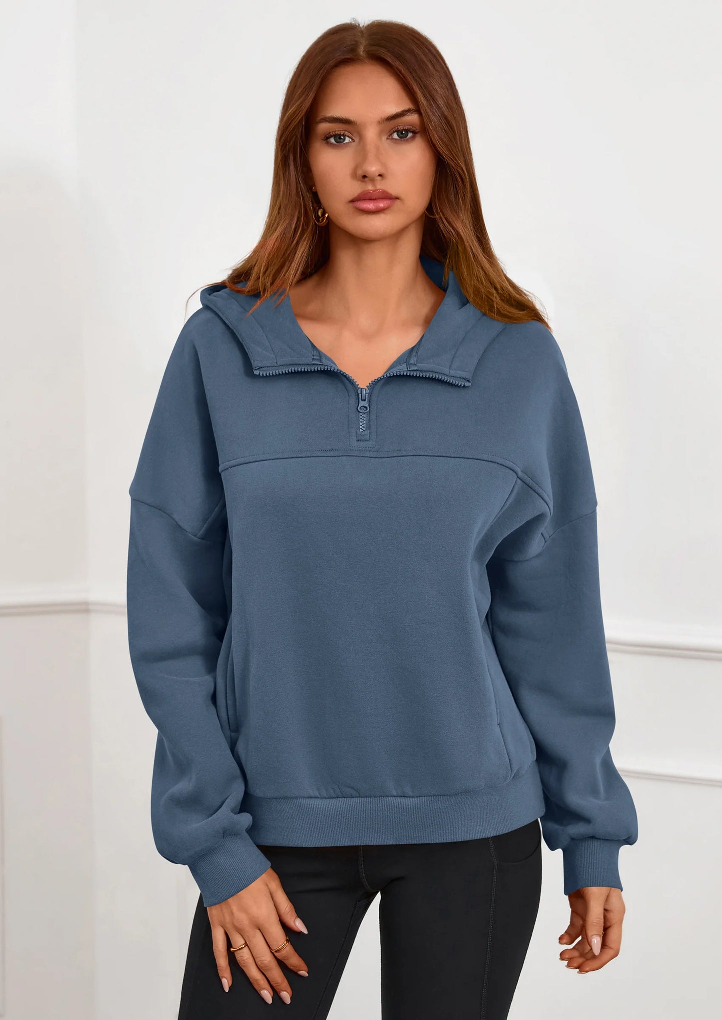 Womens Hoodies Cropped Fleece Sweatshirts Fall Fashion Quarter Zip Pullover Long Sleeve Tops Winter Clothes