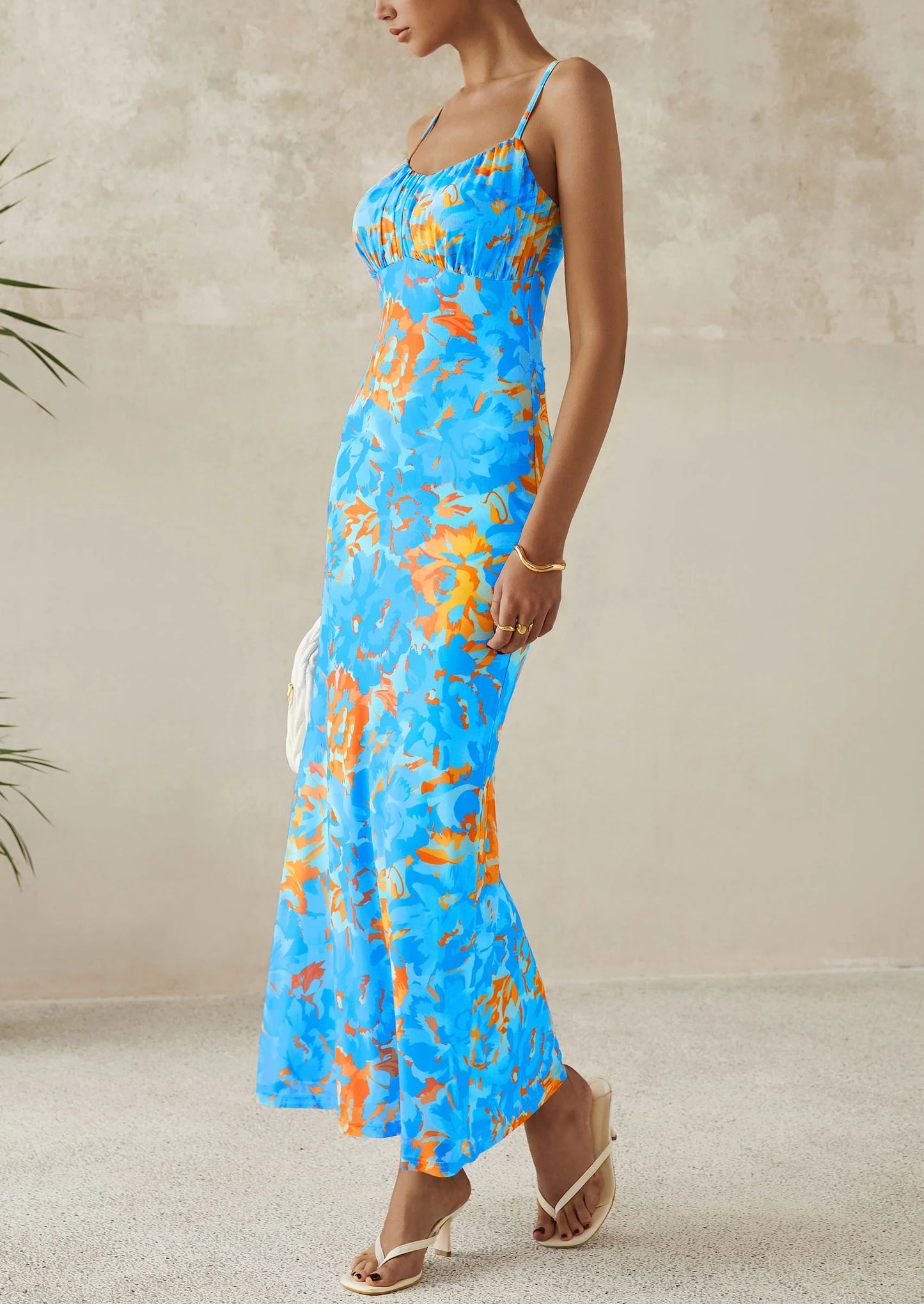 Women's Bodycon Maxi Dress Floral Sundress Sleeveless Spaghetti Strap Cocktail Party Dress